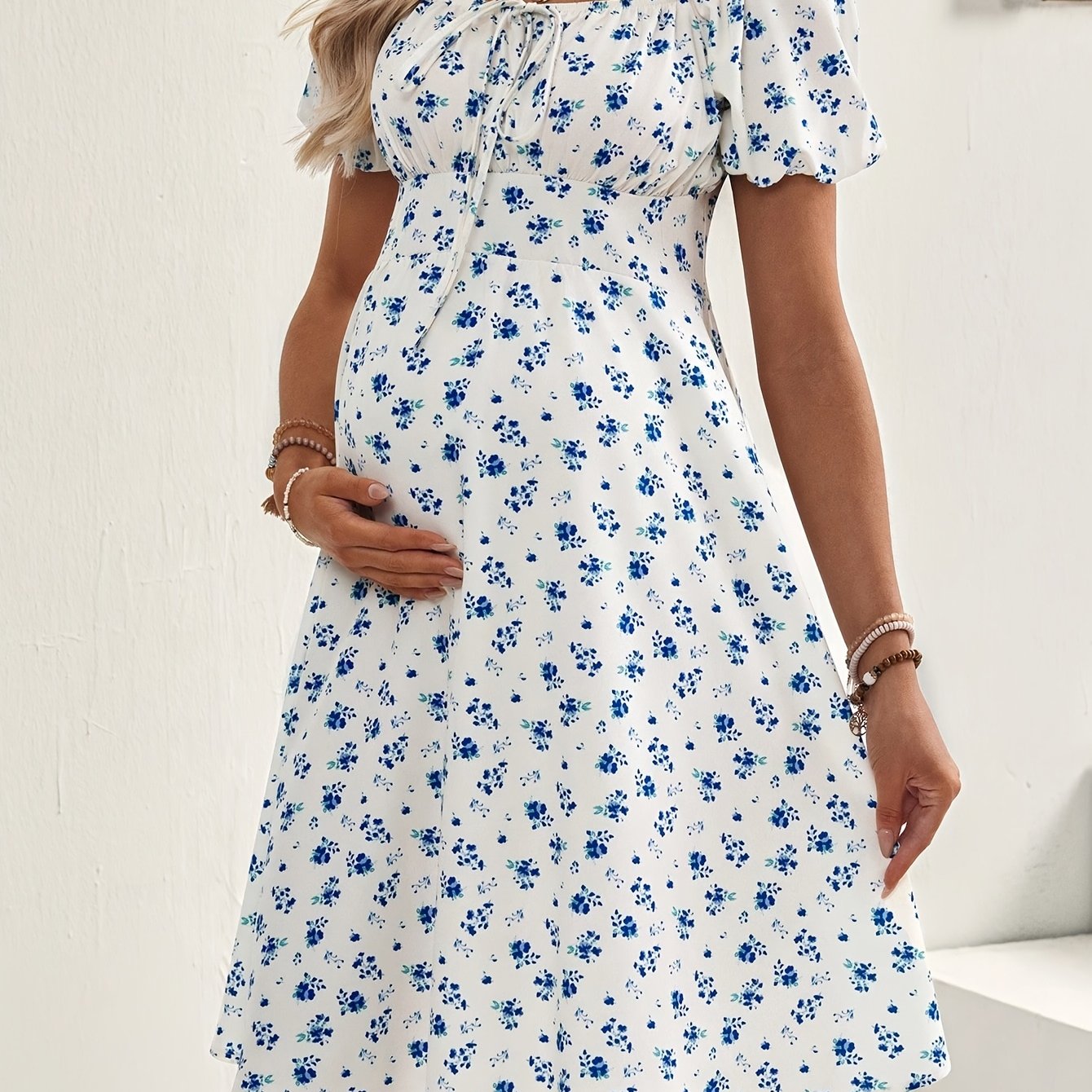 TEMU Maternity Wear Floral Puff Sleeve Casual Dress