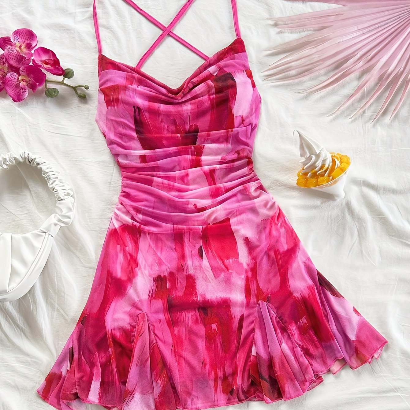 E-shop Damen Sommermode Tie-Dye Bedrucktes Rückenfreies Cami Kleid