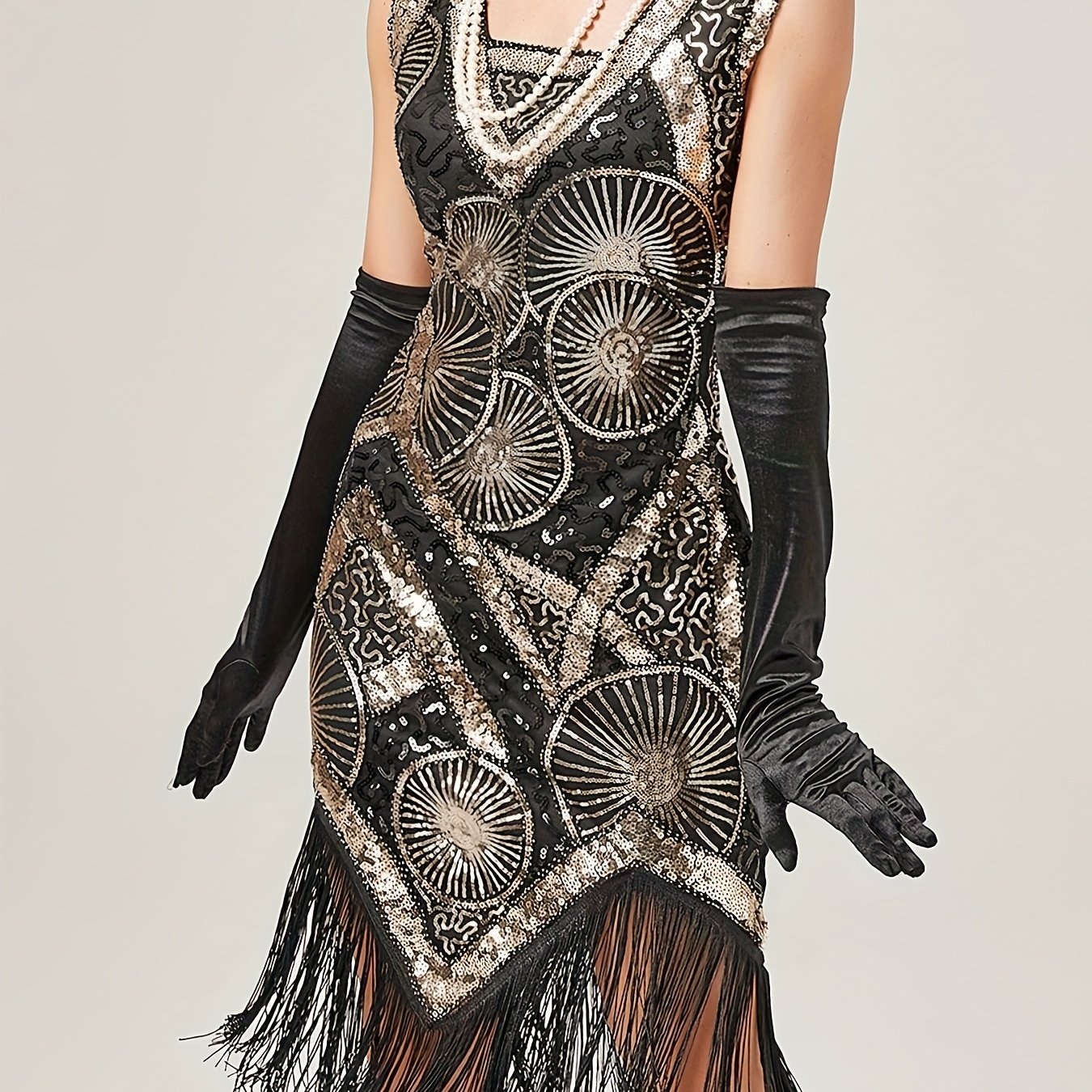Sequined Tassel Hem Flapper Dress, Costume Di Halloween Per Donne Degli  Anni '20, Abito Vintage Elegante A Maniche Corte Per Feste E Banchetti