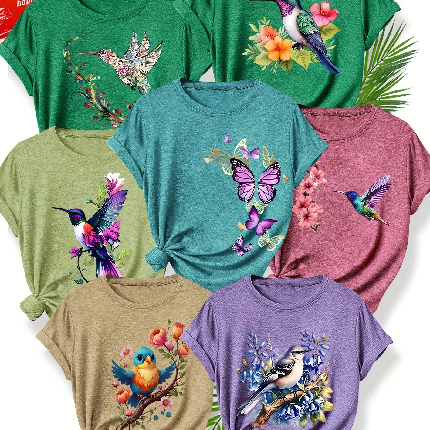 TEMU 7pcs Family Reunion Set, Sister Matching Outfits, Simple Clear Lines, Cute Little Animals, Birds, And Butterflies Series Patterns, Fashionable