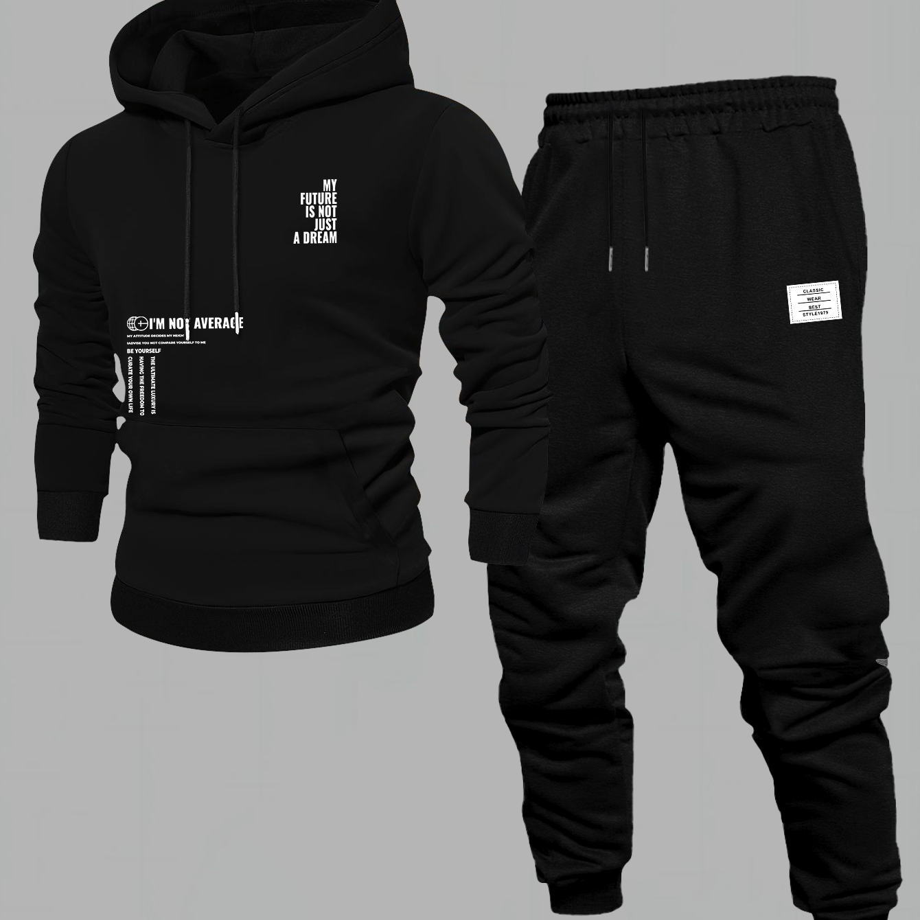 TEMU Men's Autumn Winter Hooded Sweatshirt And Casual Long Pants Full Set, Trendy Fashion Print, Hoodie Top And Long Pants 2pcs Set