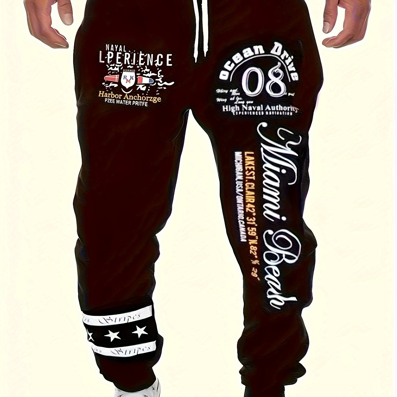 Image of 2024 New Casual Pants For Men With Drawstring Elastic Waist, Letter And , Loose Fit Sweatpants
