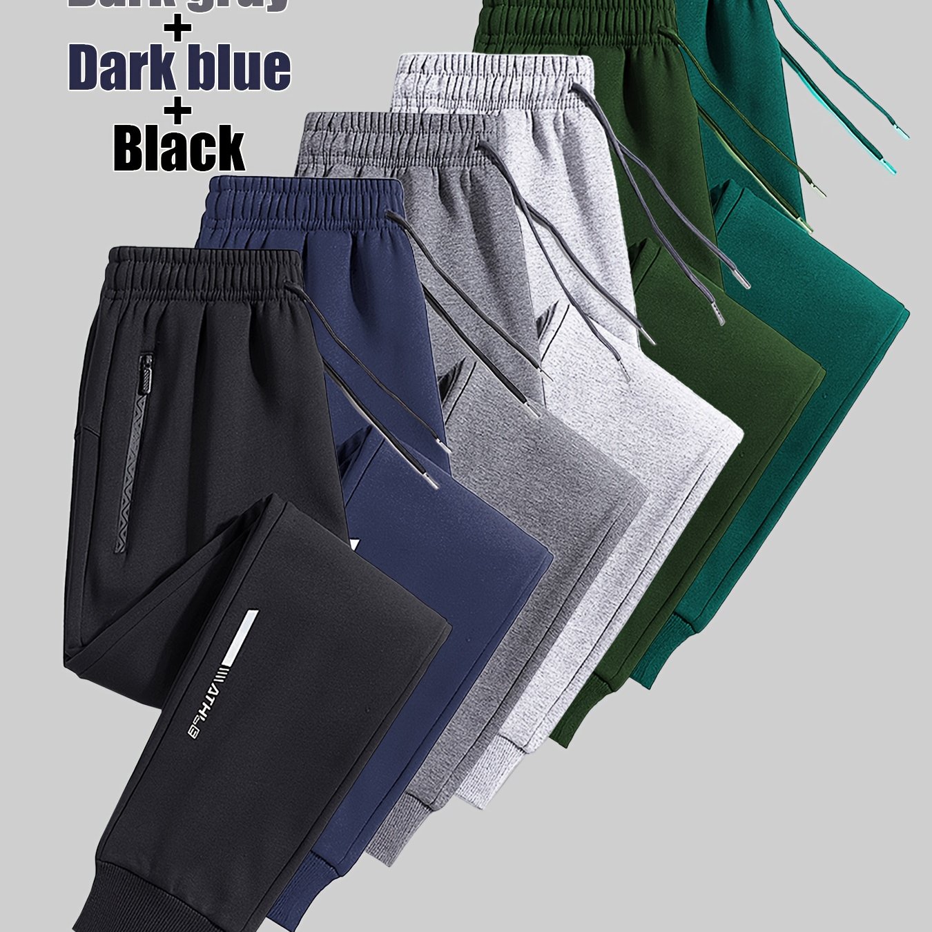 TEMU Ensemble 3 pièces pour homme, pantalon de jogging athlétique tendance toutes , imprimé réfléchissant de lettres cool, poches latérales zippées,