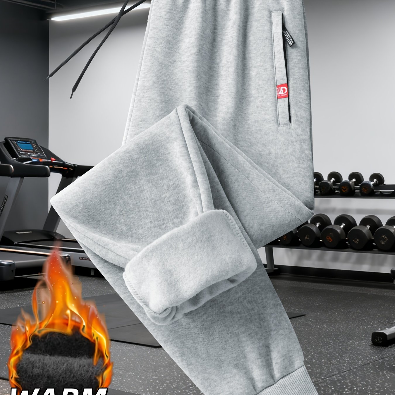 TEMU . Men's Casual Athletic Fleece-lined Running Ankle-cinching Long Pants, Comfortable And Soft Fabric, Double-sided Zipper With Pendant Pockets,