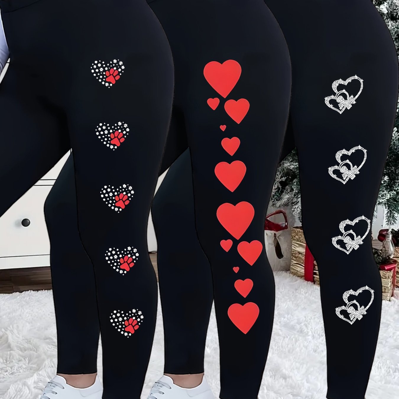 TEMU Grande Taille - Grande Taille - Noël Étendu 3pcs Grande Taille Pantalon Long, Leggings Imprimés Taille Élastique Femme Grande Taille