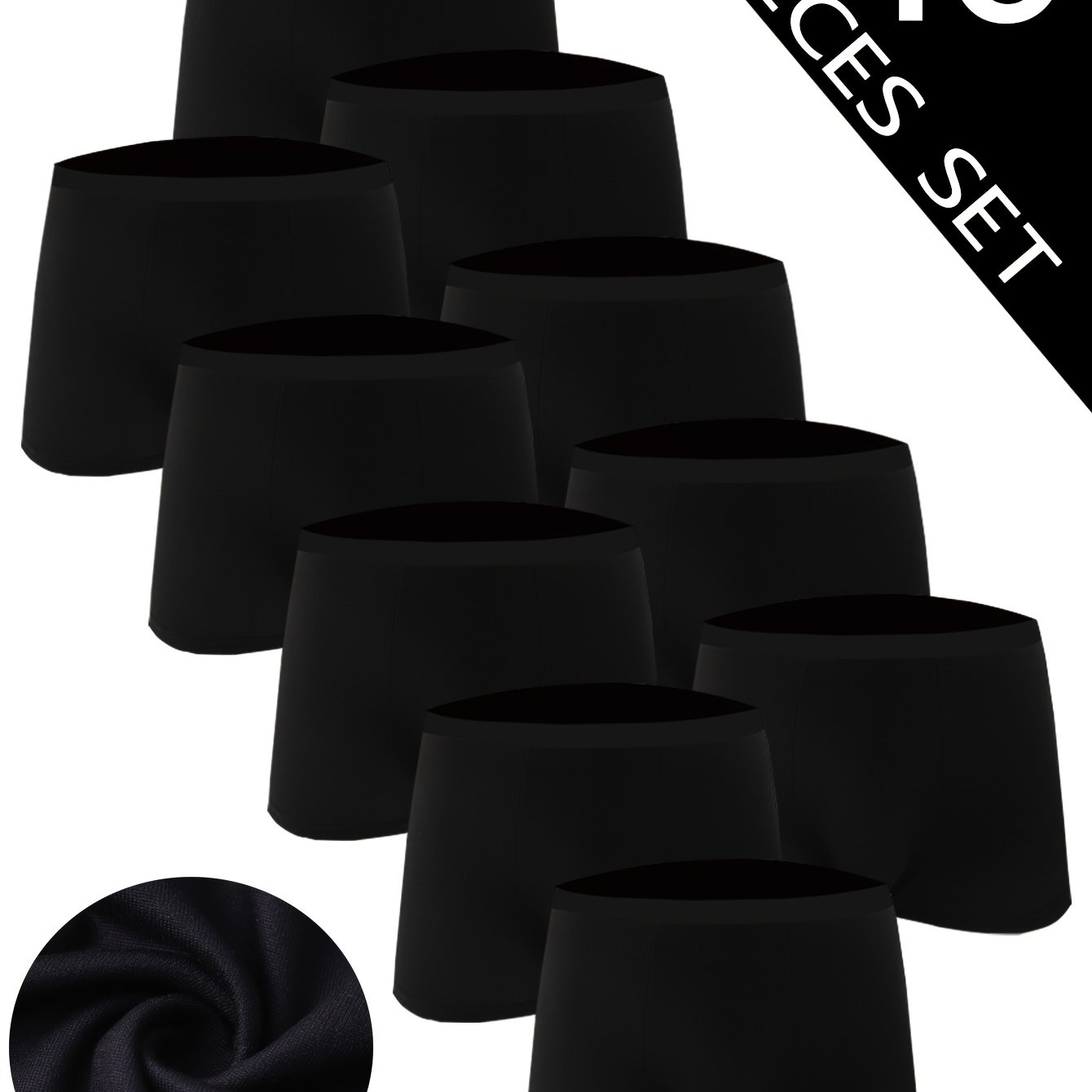 Image of 10 Pairs Of Men's Breathable Boxer Briefs. Black Color, Sporty Style, Quick-drying And Soft, Mid-rise Comfortable Design, Made Of A Blend Of Polyester And Spandex, Suitable For Daily Casual Wear.