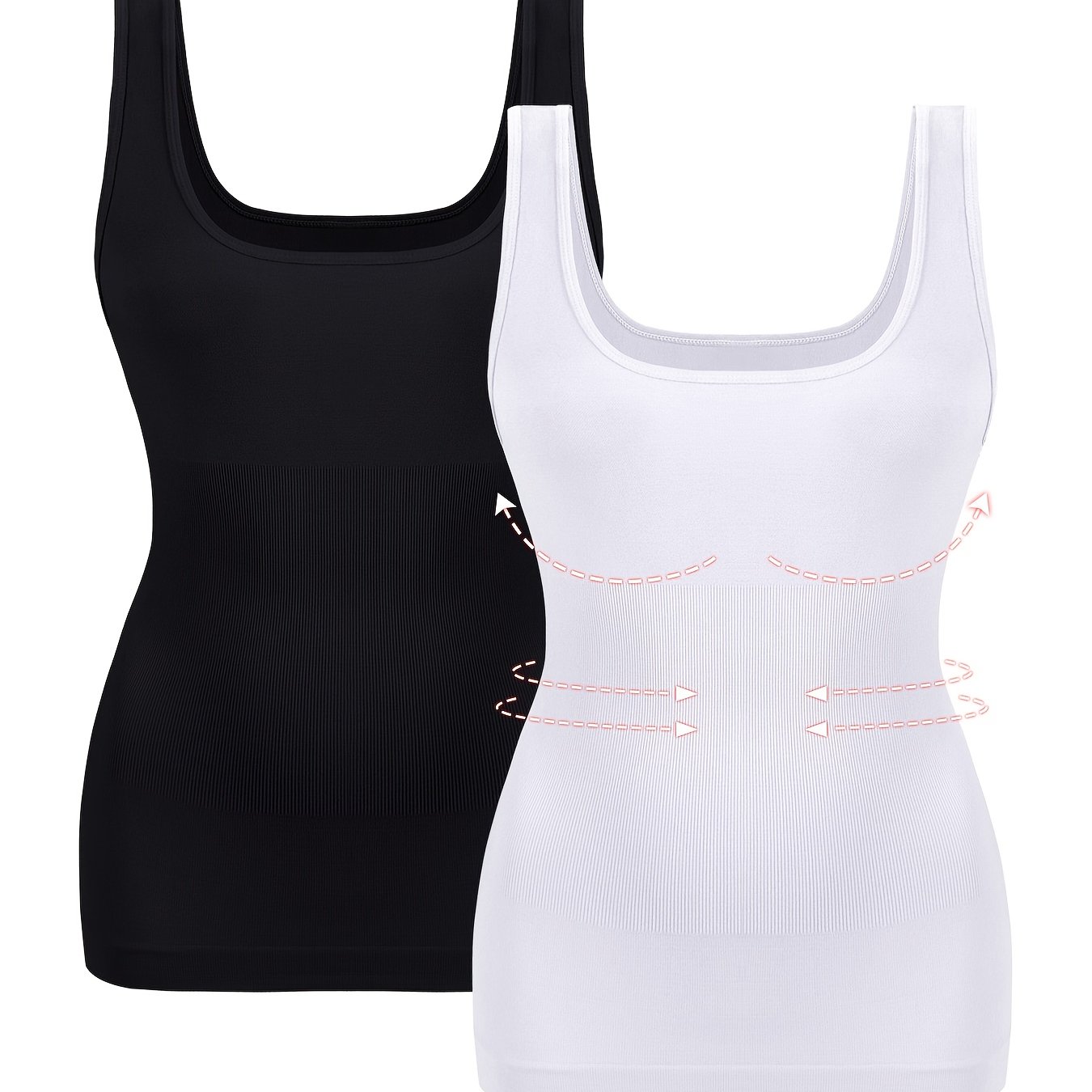 Image of 2pcs Women's Tummy Control Vest, Comfortable Seamless Waist Trainer Shapewear Tank Top