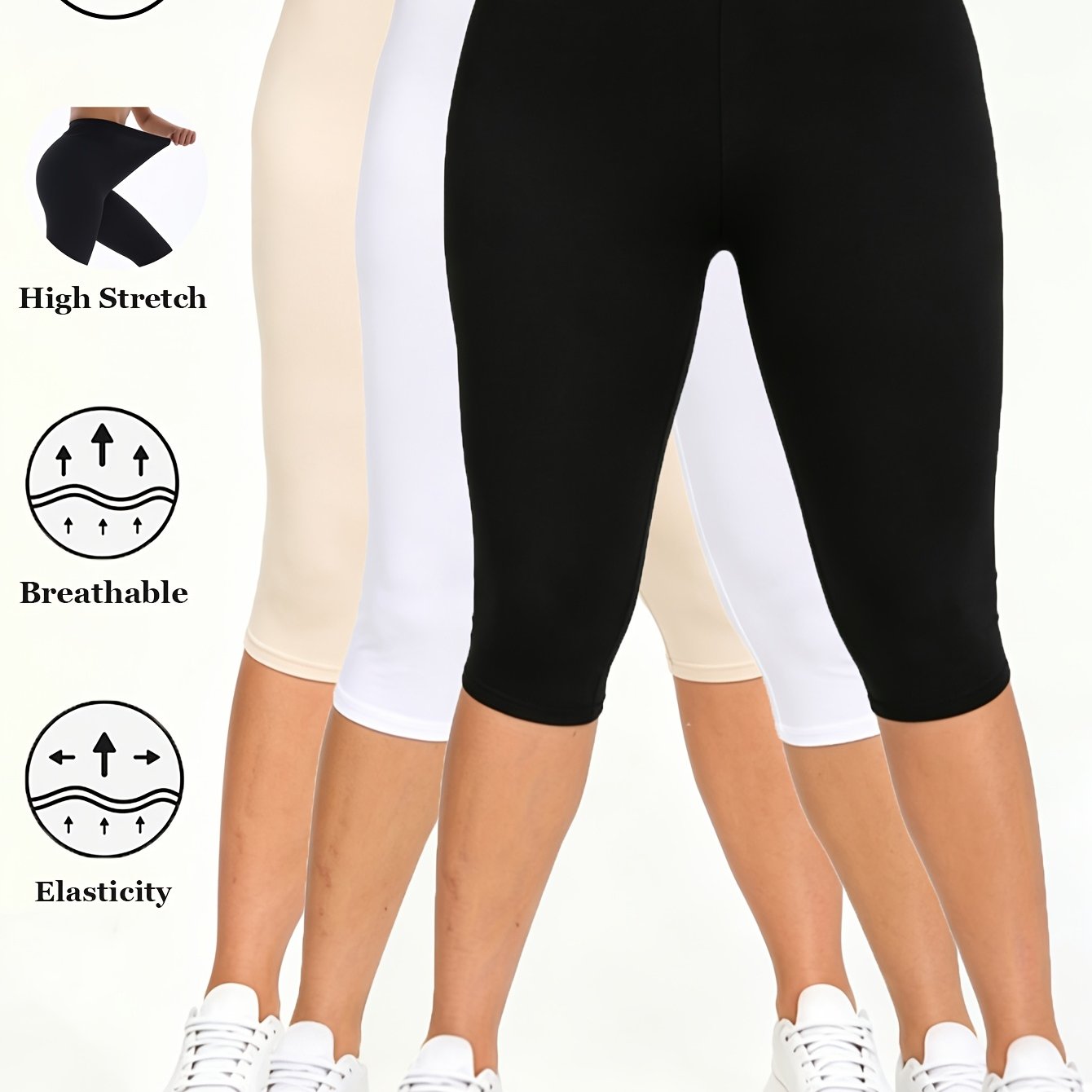 Plus velikost, 3 enobarvnih s točkovnim krojem, elastična tkanina, ultra material, zračen, lahek, vključujoča obsežna velikost, popolnoma