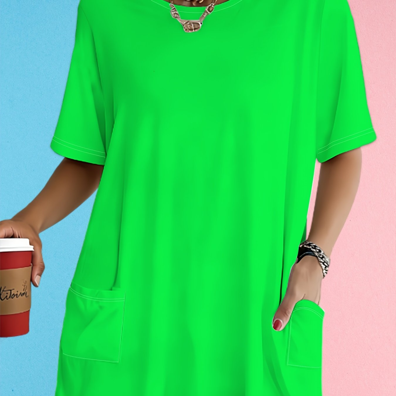 TEMU Plus Size Casual Comfortable Women's Round Neck Short Sleeve T-shirt, Solid , Loose And, Versatile For Outdoor Wear, Stable And Grand, Daily