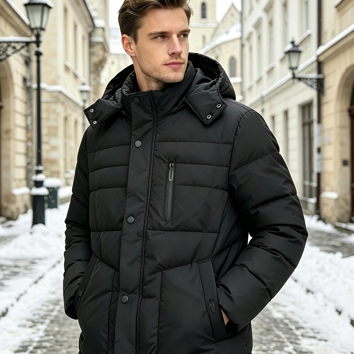 TEMU Men's Hooded Padded Winter Coat