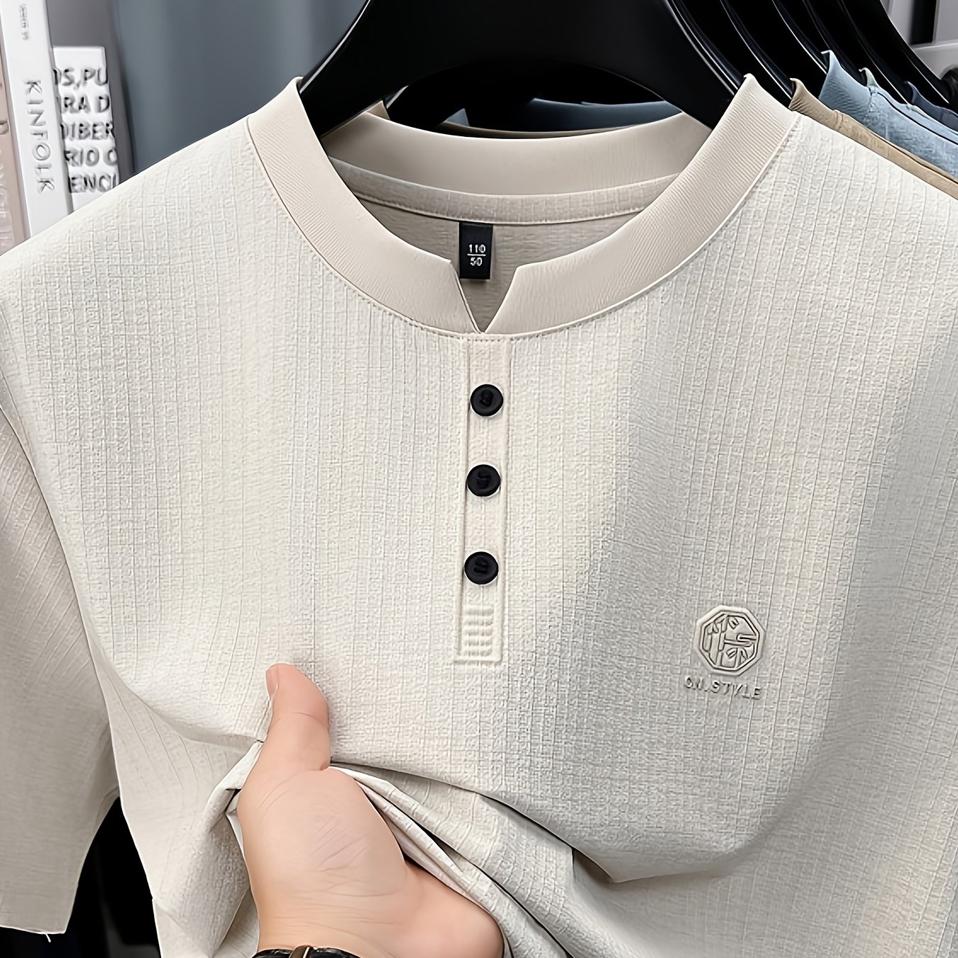 TEMU Men's Summer Short-sleeve Crewneck T-shirt - Breathable Business Casual Round Neck Base Layer Top, Solid Color Asymmetrical Hem Suitable For