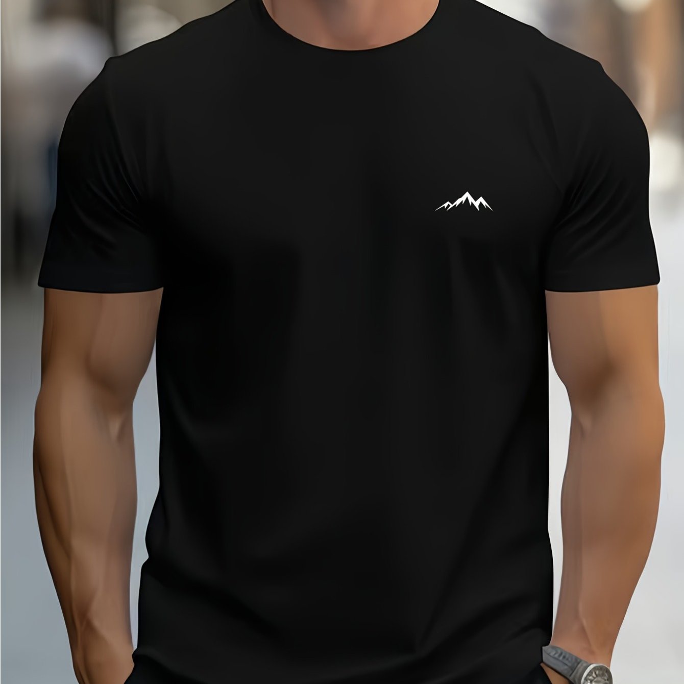 Round Neck Black Cotton Short Sleeve T-shirt, Fashion , Everyday Versatile Cotton Printed Shirts