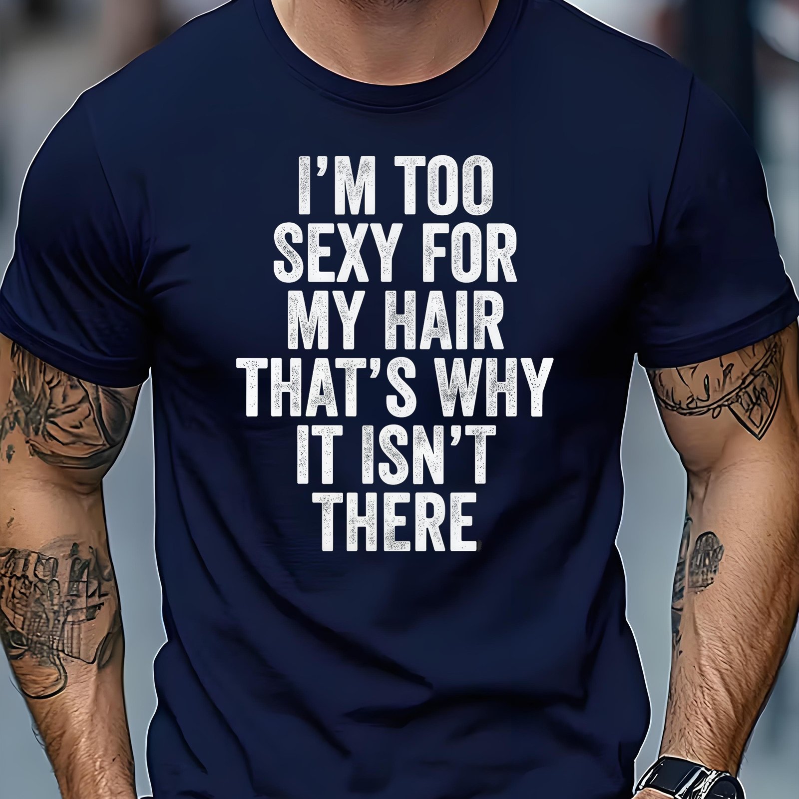 TEMU [most Trendy This Year] Men's Outdoor Casual Sports T-shirt, Men's Humorous T-shirt - [ Funny Baldness] Joke T-shirt, Round Neck, Short Sleeve,