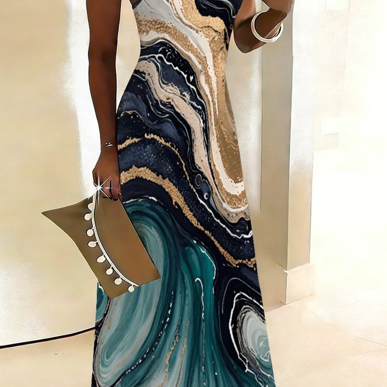 Image of Plus Size - Directional Women's Plus-size Fashion Vest Long Dress, Plus-size Halter Dress