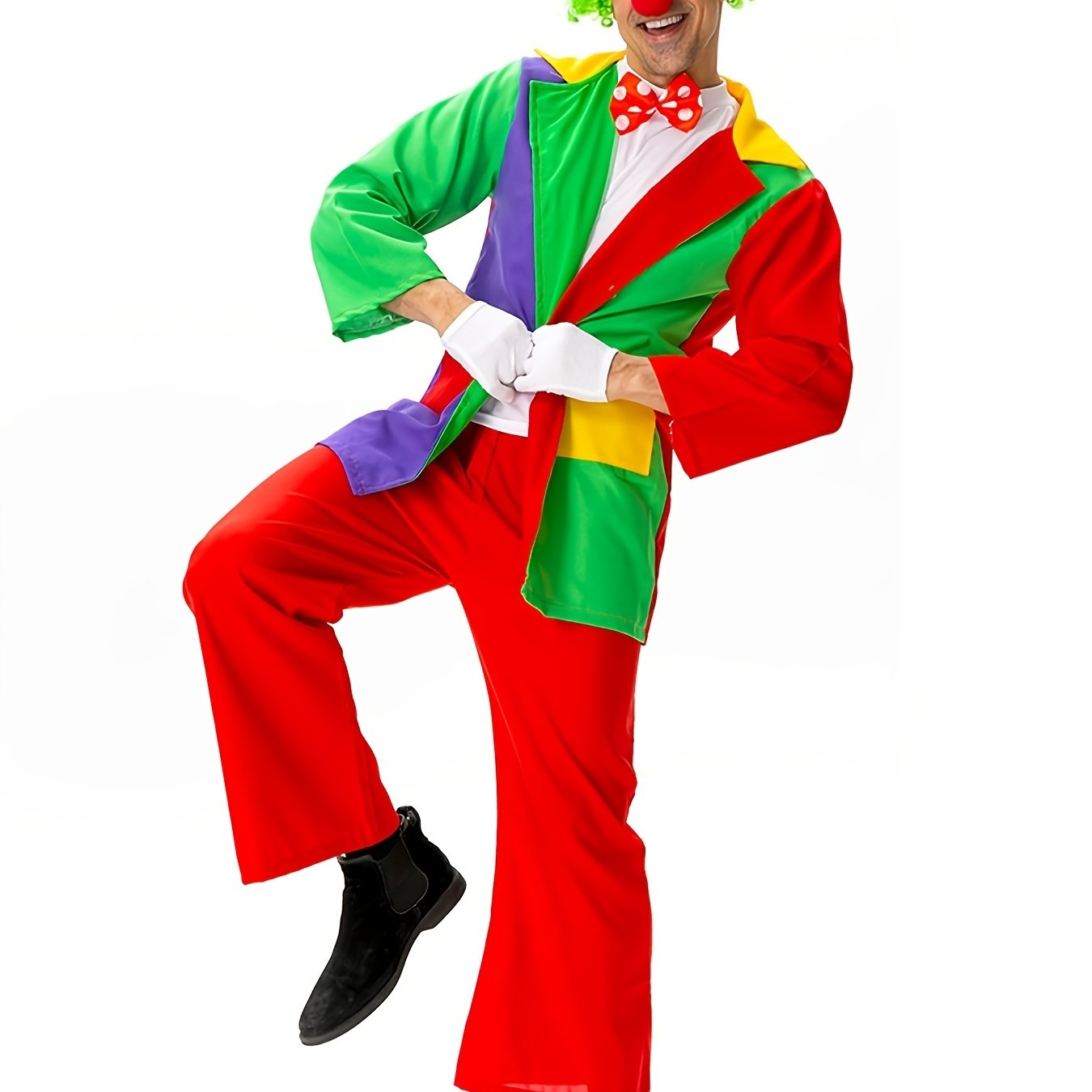 TEMU Costume de Clown pour Hommes, Accessoires , Idéal pour Halloween, Farces d'Anniversaire et Fêtes Déguisées - : Nœud Papillon, Veste, Chemise,