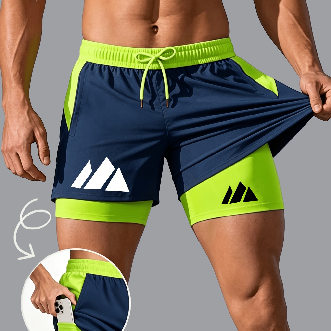 TEMU Men's Athletic Double-layer Shorts, Breathable Quick- Shorts - Drawstring Waistband With Pockets, Lightweight And Comfortable, Suitable For