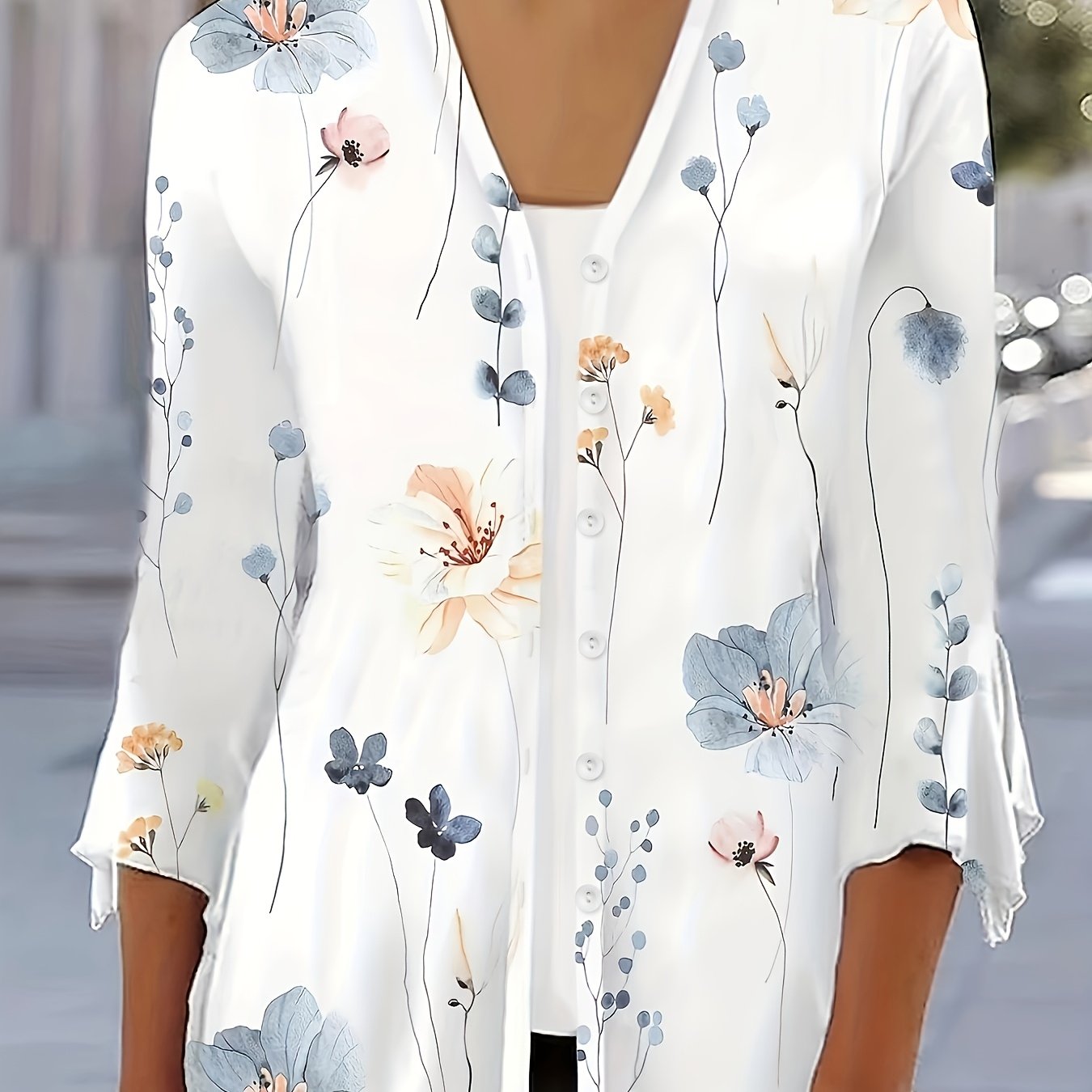 neue damenbluse für frühling, sommer und herbst mit mehreren knöpfen und offener vorderseite