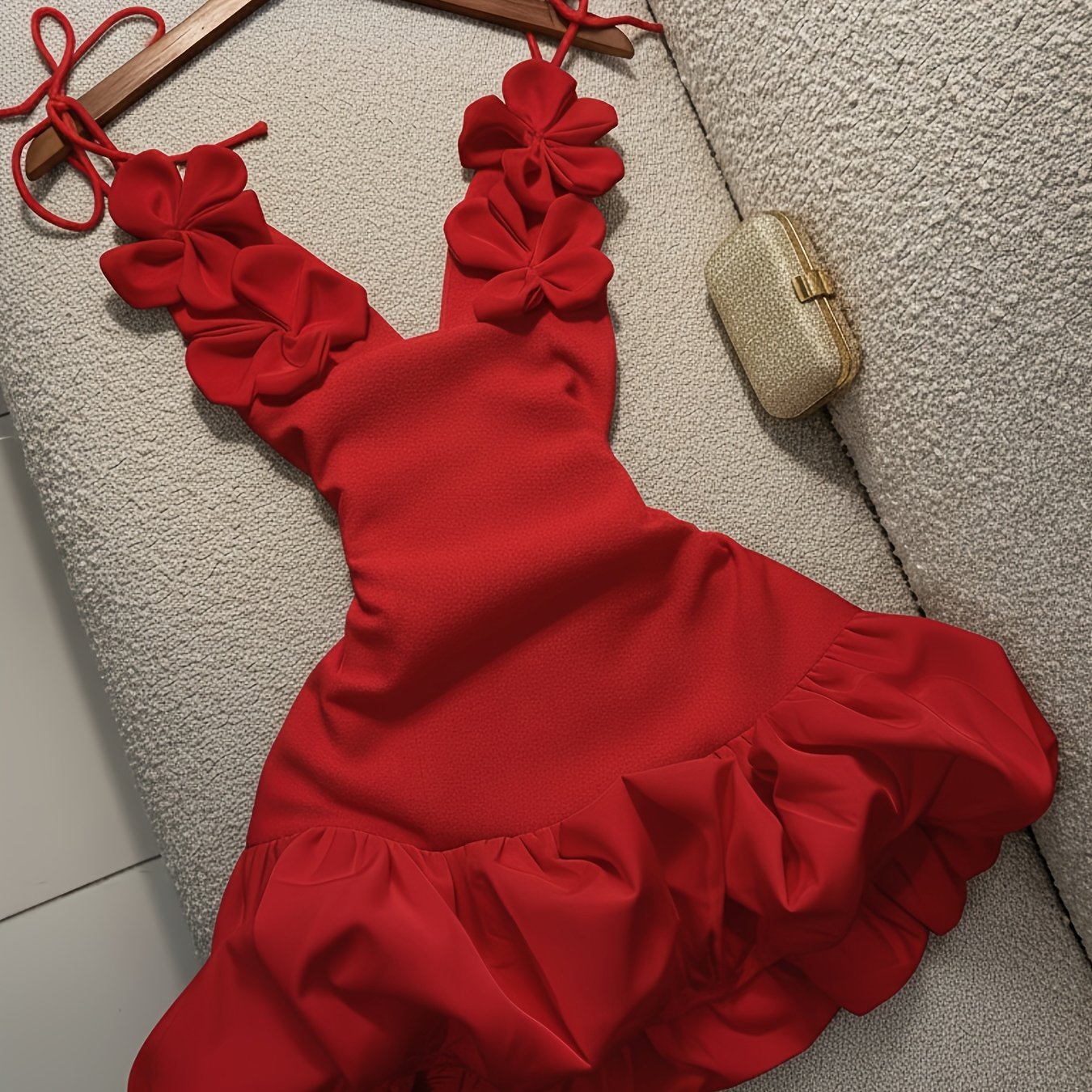 TEMU Valentine's Day Party Dress, , Sexy Tulip Dress, Handmade Flower Suspender Dress, Bridesmaid Dress, Vacation Dress