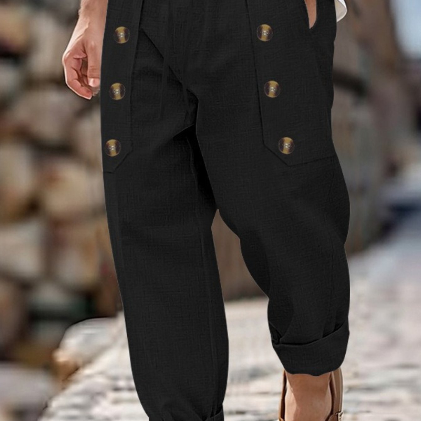 2026 Men's Linen Loose Pants Multi-button Design Casual Trousers (refer To Size Chart)