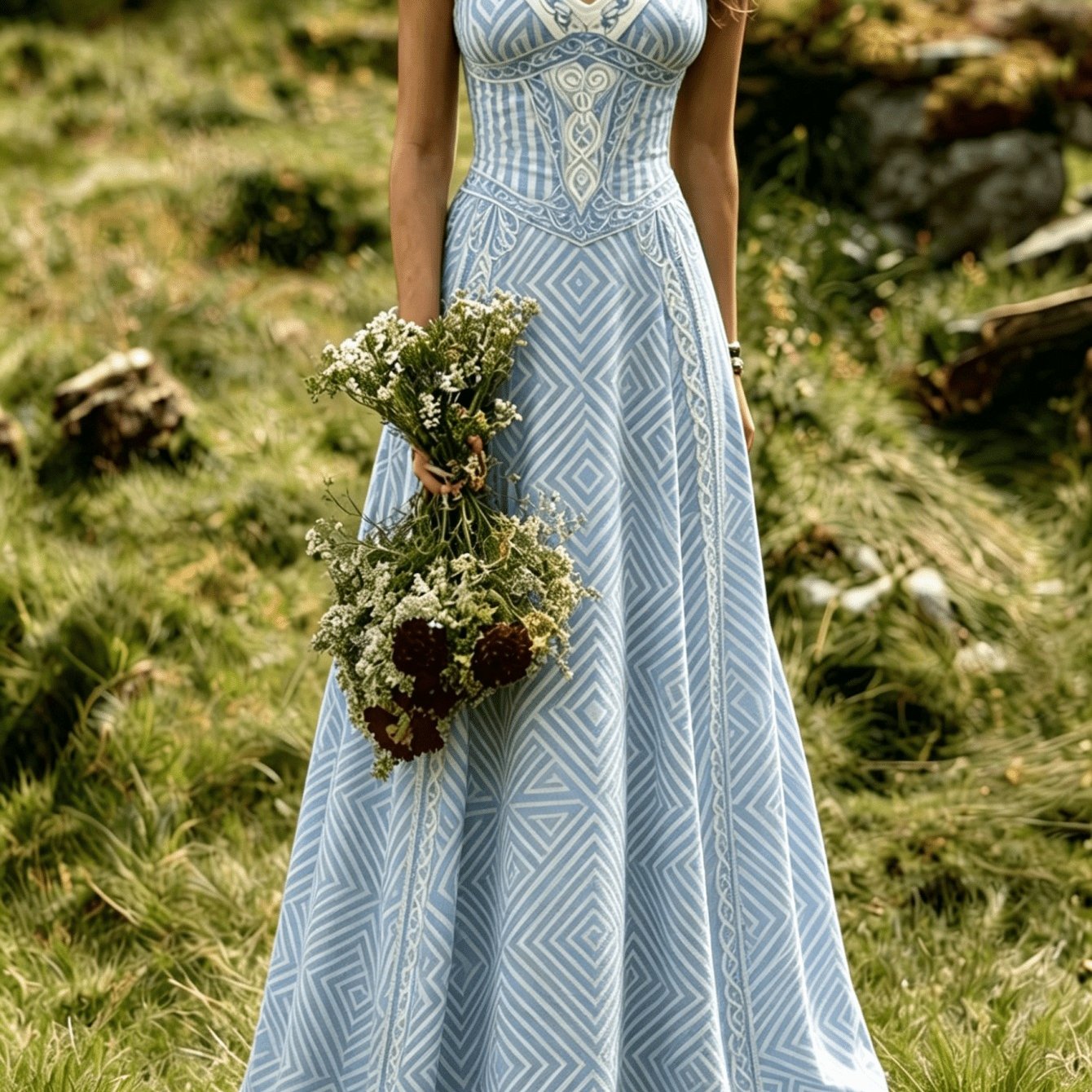 Image of Women's 2026 Summer Vintage Celtic Argyle Print Maxi Dress - V-neck Sleeveless A-line Dress With , Loose Fit Beach Wedding Guest Dress, Party Evening Gown Suitable For Vacations, Banquets & Daily Wear