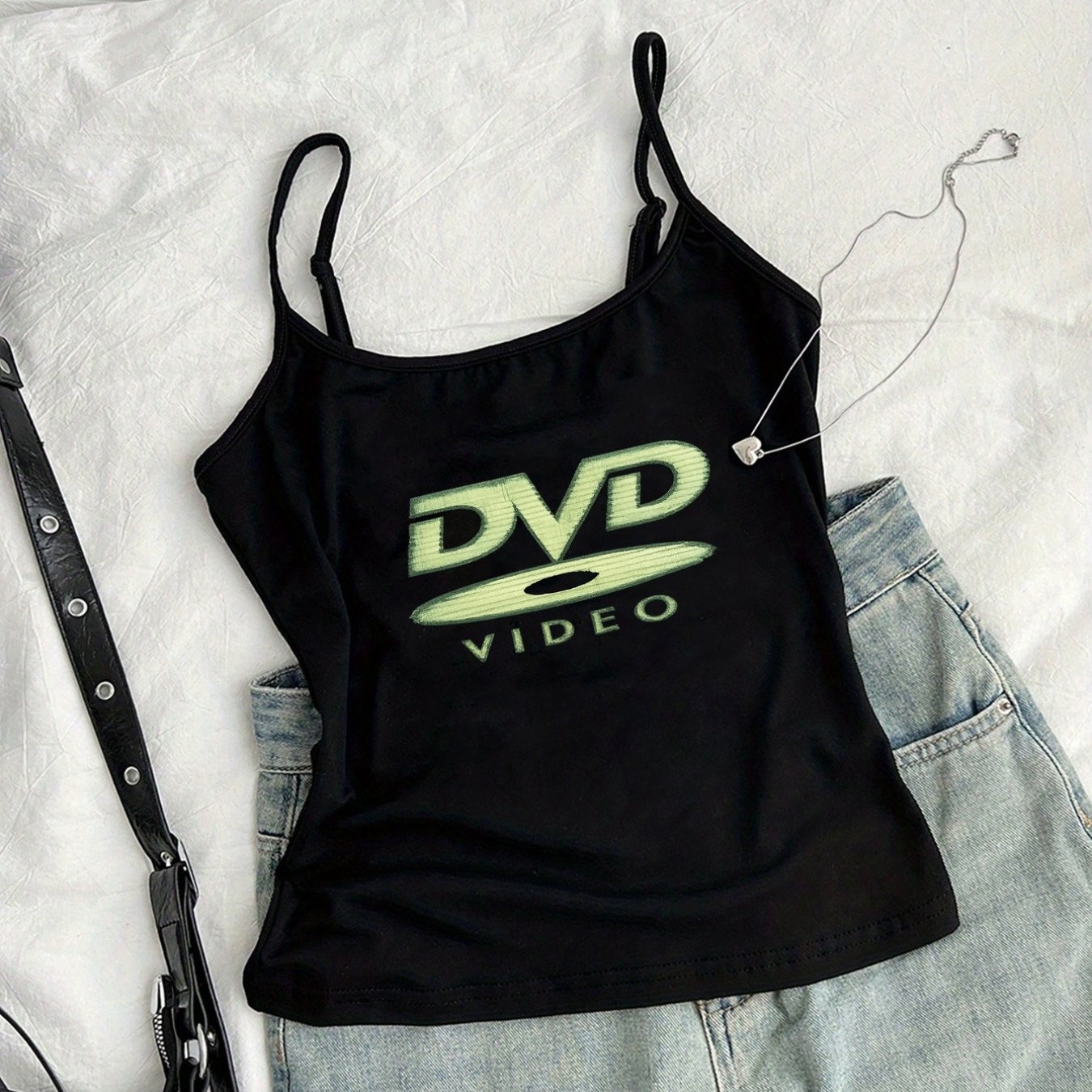 TEMU American Round Neck Suspenders - Dvd Logo, Cd , Y2k Retro Hot Adjustable Thin Strap Short Suspender Vest, Women's Summer New Sleeveless Top,