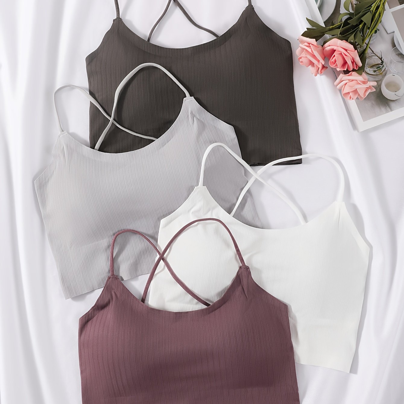 4-pack Seamless Cross-back Cami, Sexy Solid Color