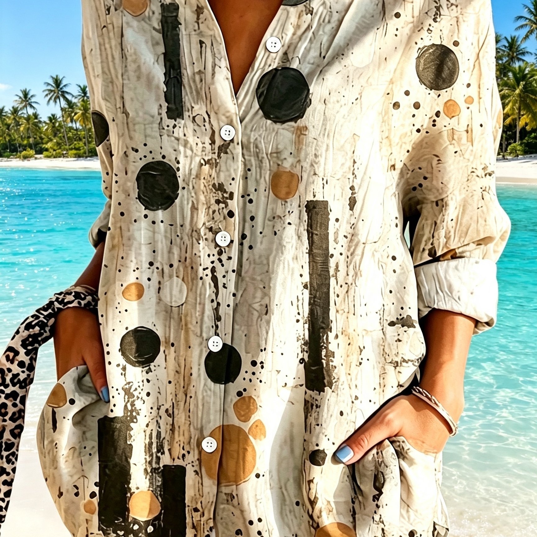 Image of (new European And ) Women's Retro Polka Dot Print Shirt, Long Sleeve Collar Shirt, Women's Spring Summer Wear