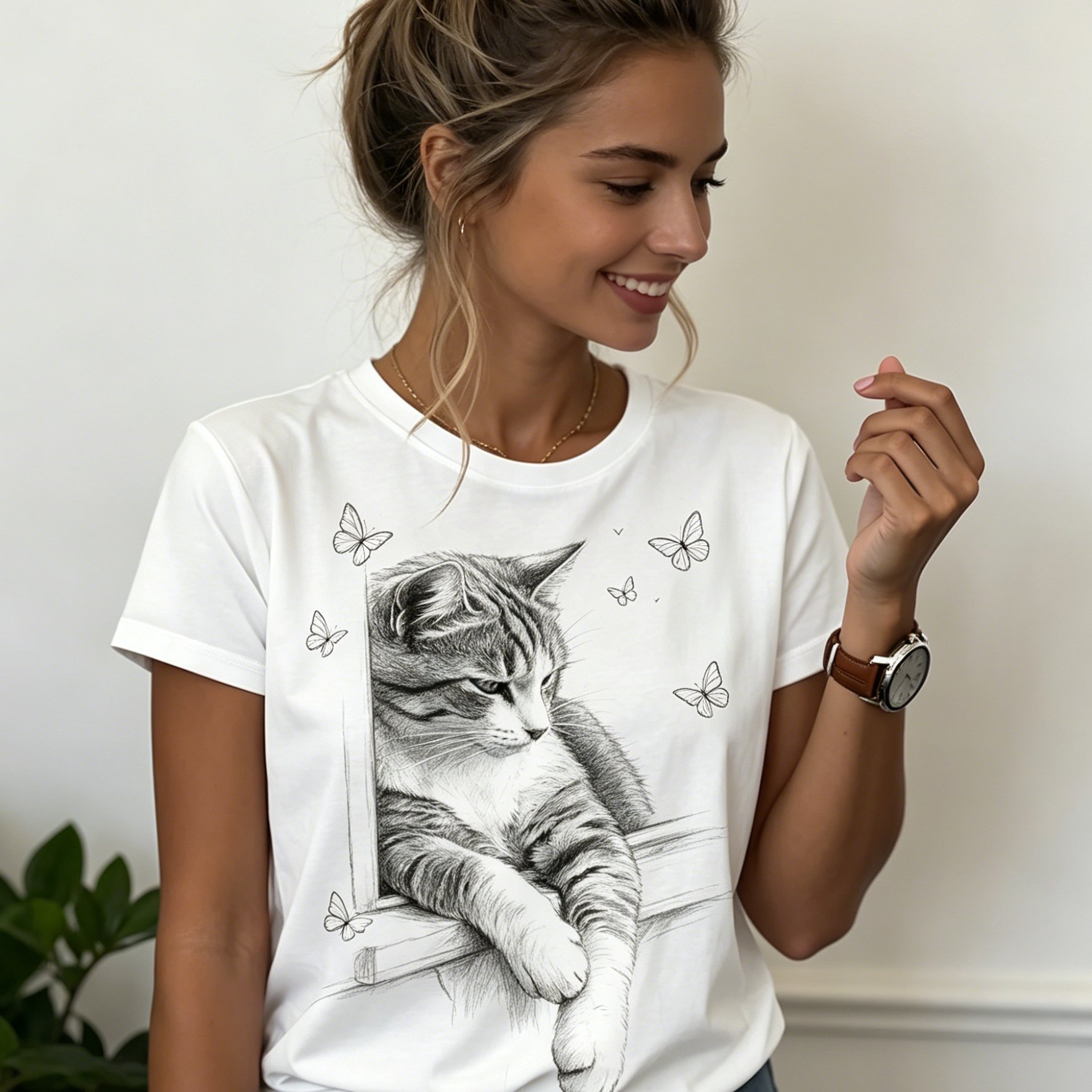 TEMU T-shirt grande taille avec de chat sur tout - Manches courtes, col rond, convient pour /été, haut décontracté respirant avec félin , tenue