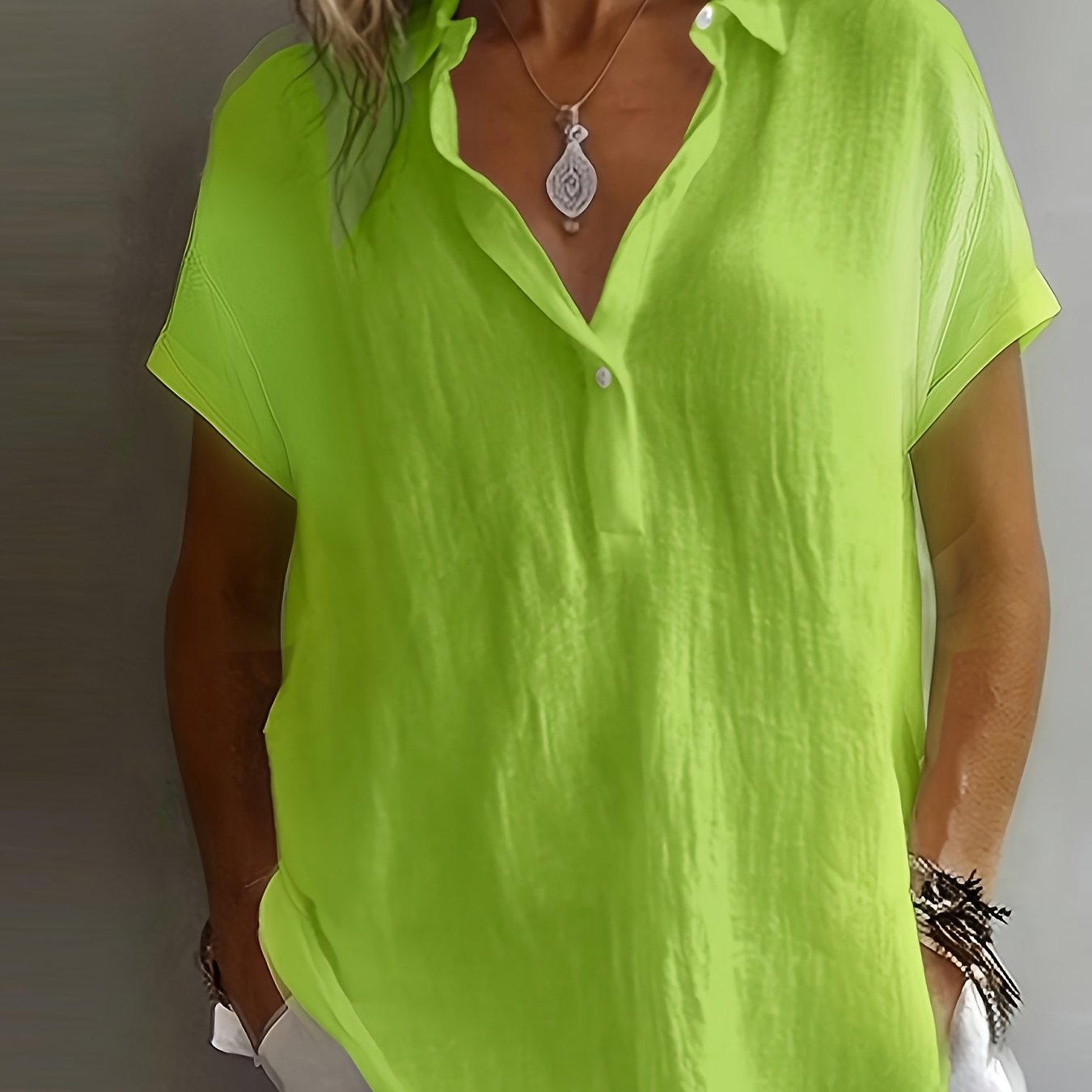 TEMU Taxi New Stunning Elegant Style Printed Collar Short Sleeve Spring Autumn All-size Versatile Shirt