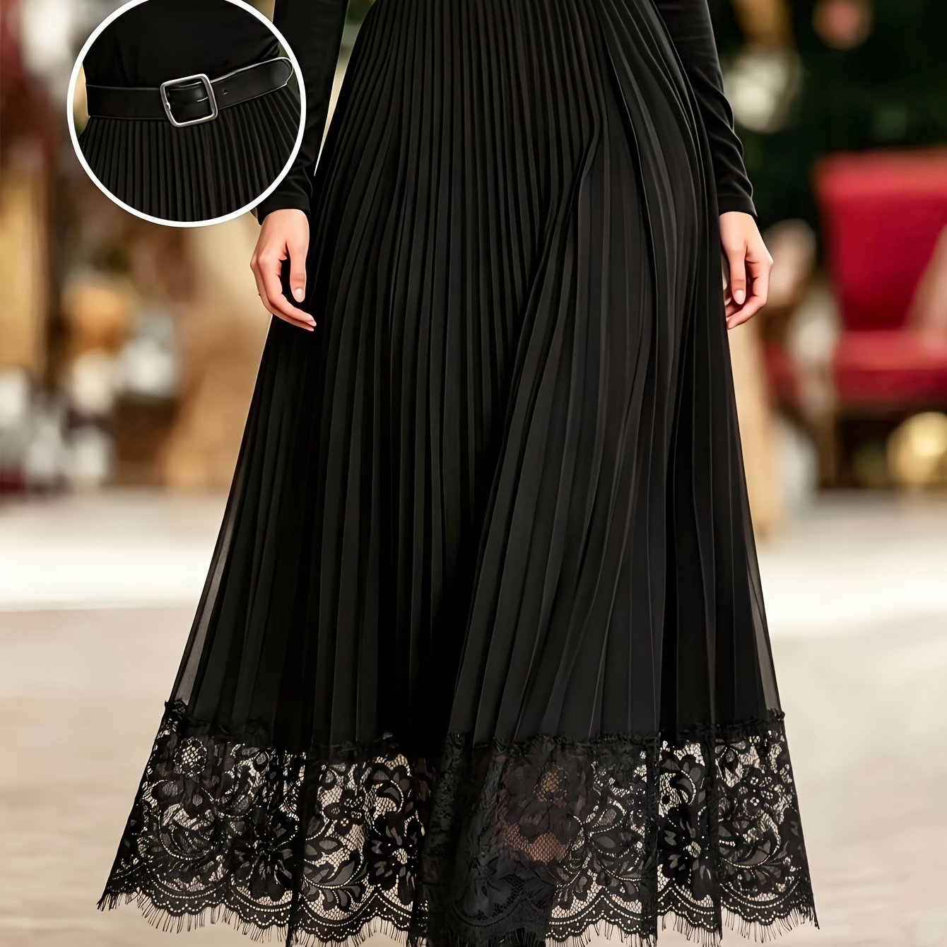 TEMU Women' Color Elastic Waist Hem Design Elegant Casual Pleated A-line Half Skirt