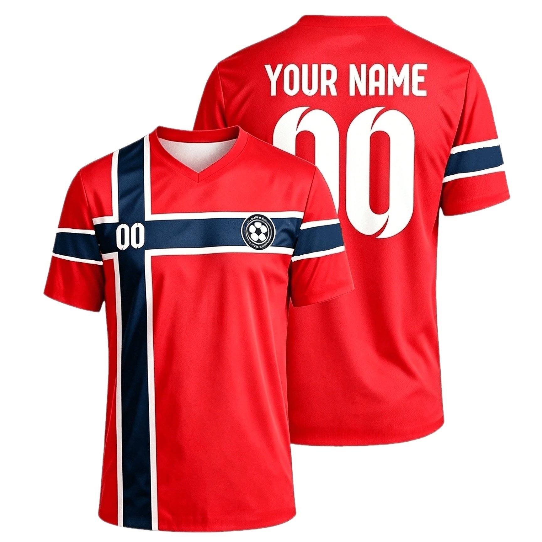 TEMU Custom Name & Number Norway Football Jersey Suitable For Training & Matches, Quick-dry Breathable V-neck T-shirt With Contrast Stripes, Team