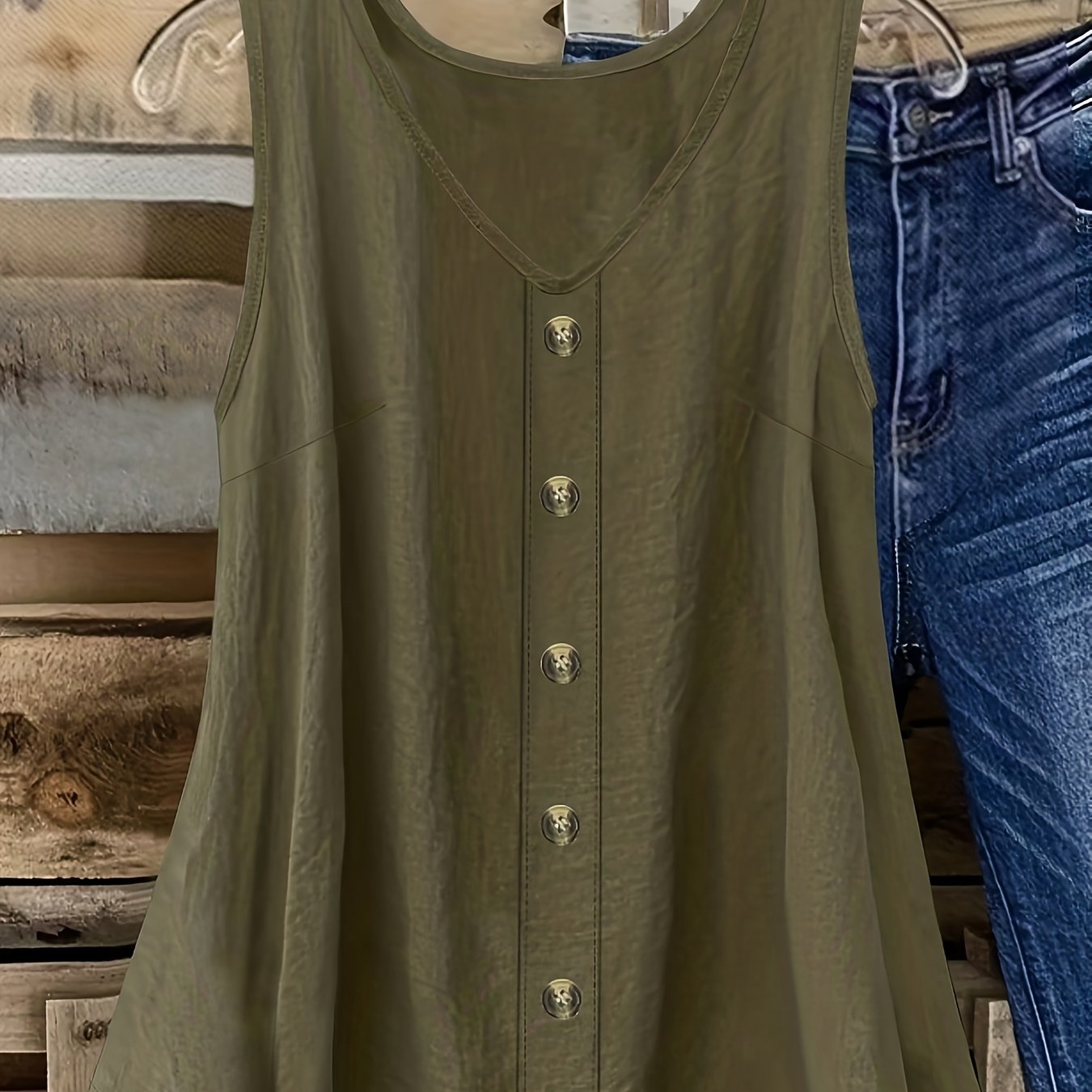 TEMU Camiseta chaleco de talla grande para mujer, elegante y a [Último estilo con detalles de botones]