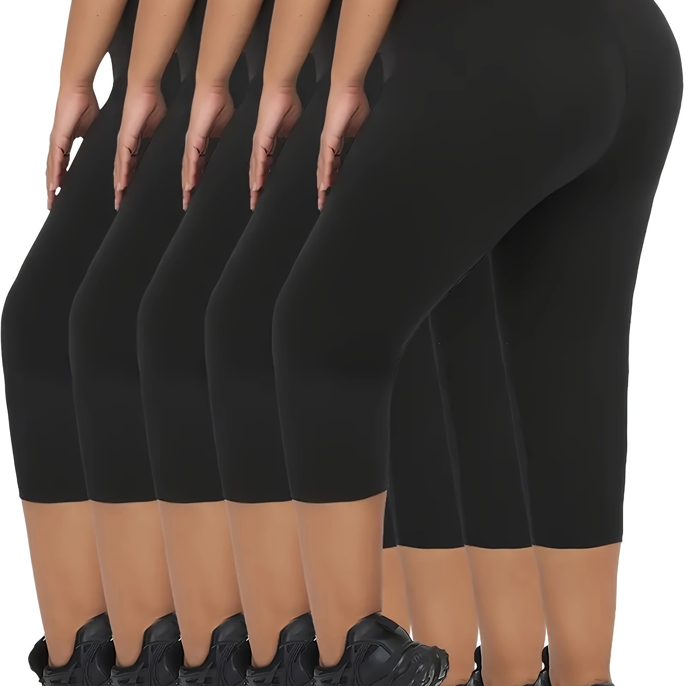 Plus Size - Plus Size - 5pcs Plus Size Capri Pants For Women, Non-see-through Leggings