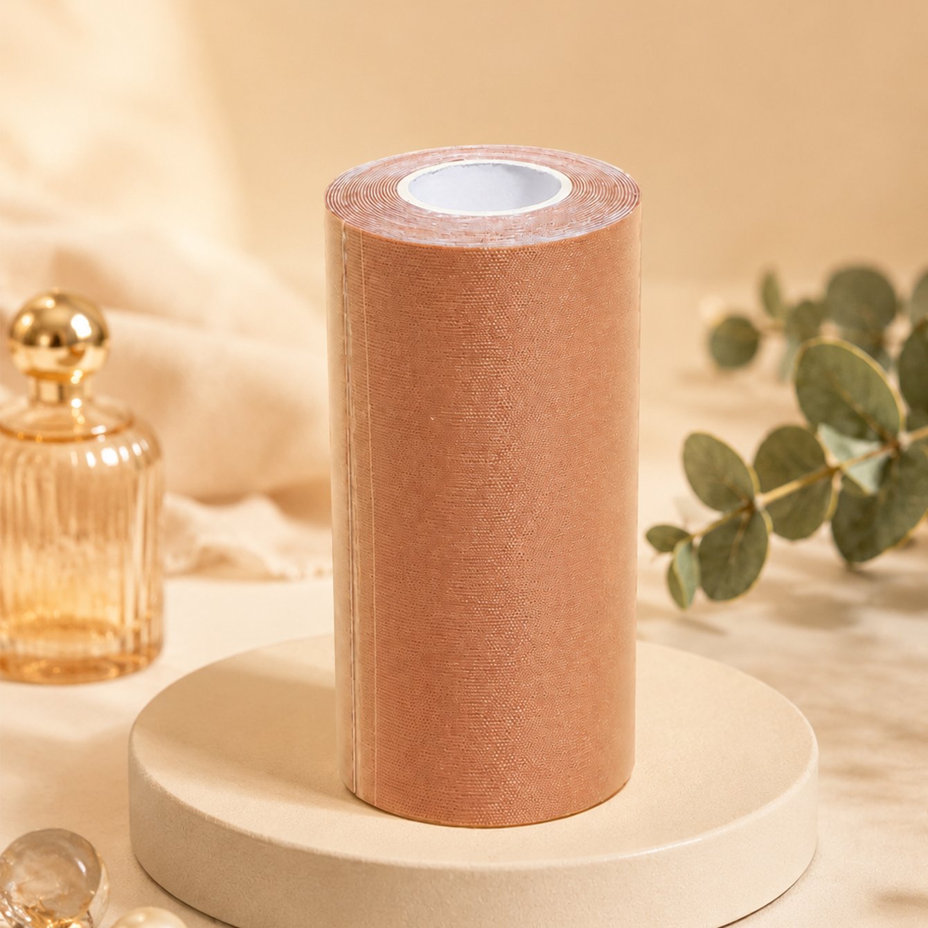 TEMU 1pc Adhesive Body Tape For Women, Beige Elastic Clothing Tape Roll For Formal Dresses, Cosplay, Performance Wear, Beachwear And Daily Outfits