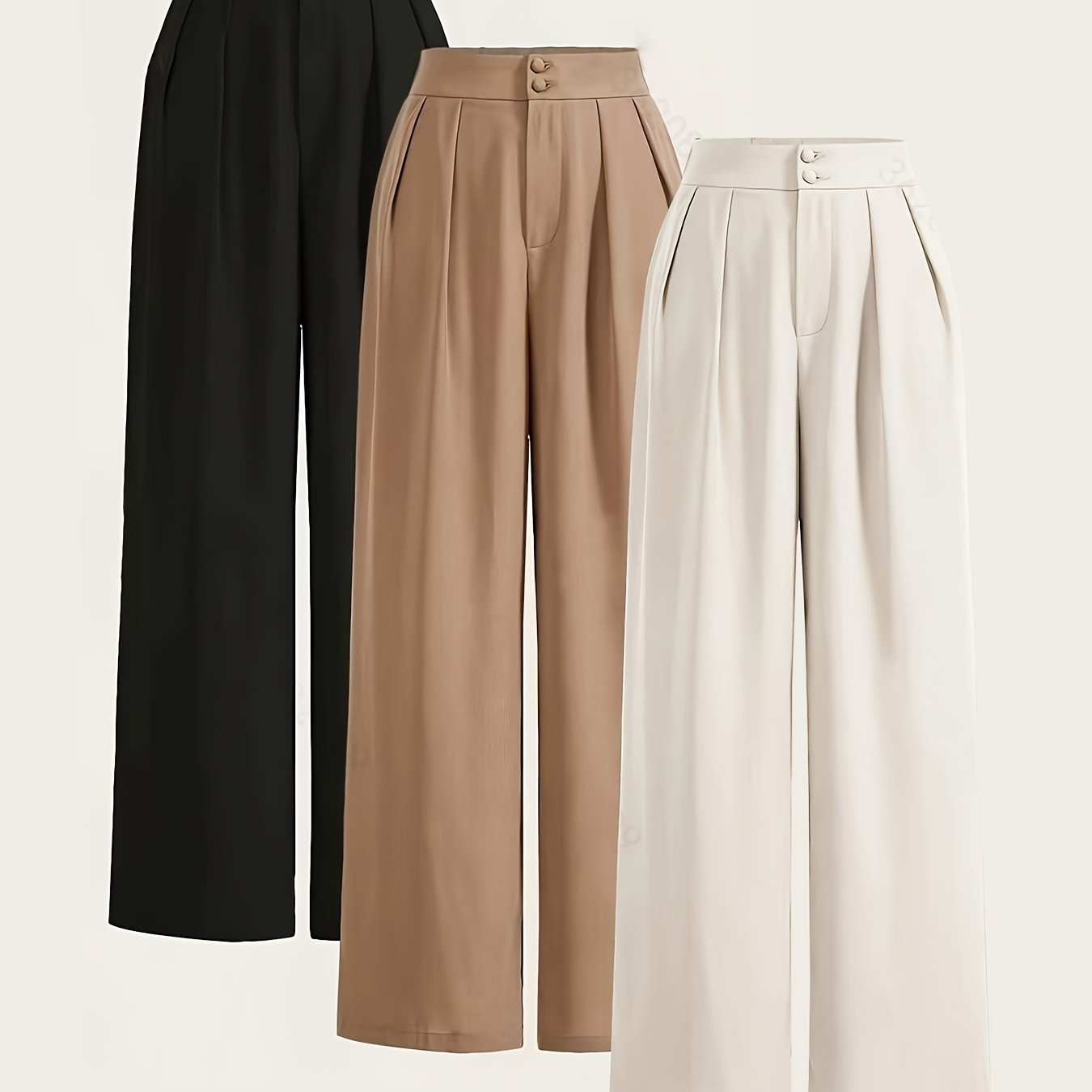Yy0916105-3pcs Set Wide-leg Pants, High-waist With Double Buttons, Relaxed And Comfortable Wide Legs, Machine Washable And Dry , Versatile