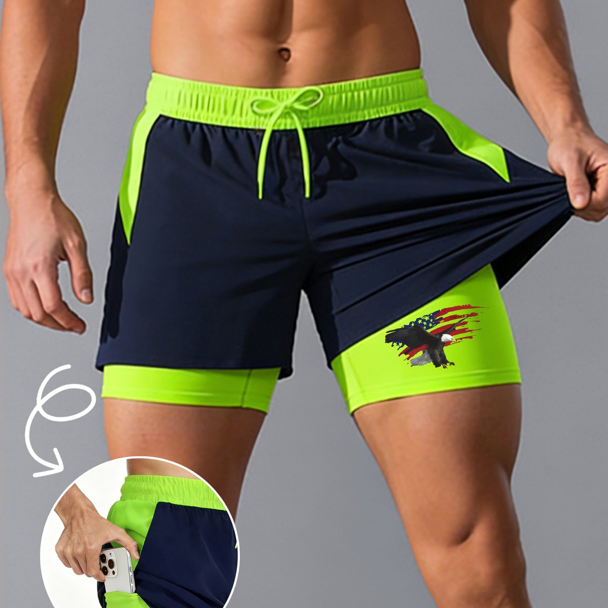 TEMU Pantaloncini sportivi da con fascia color ad asciugatura rapida, rivestimento elastico anti-trasparenza integrato, tasche laterali per telefono,