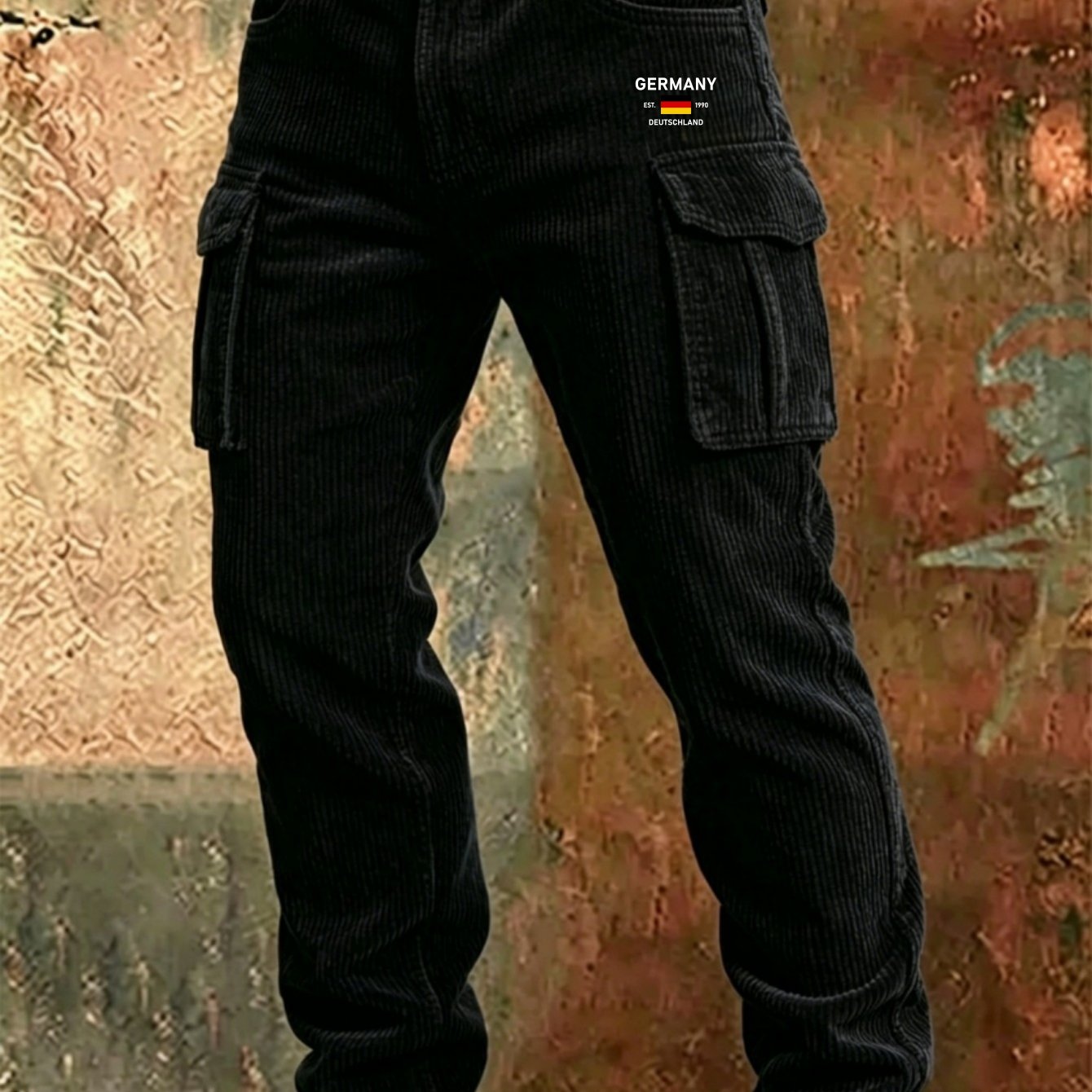 Image of Plus-size Corduroy Men's Lazy Style Corduroy Trousers, Loose Fit Easy Long Pants With , Plus Size