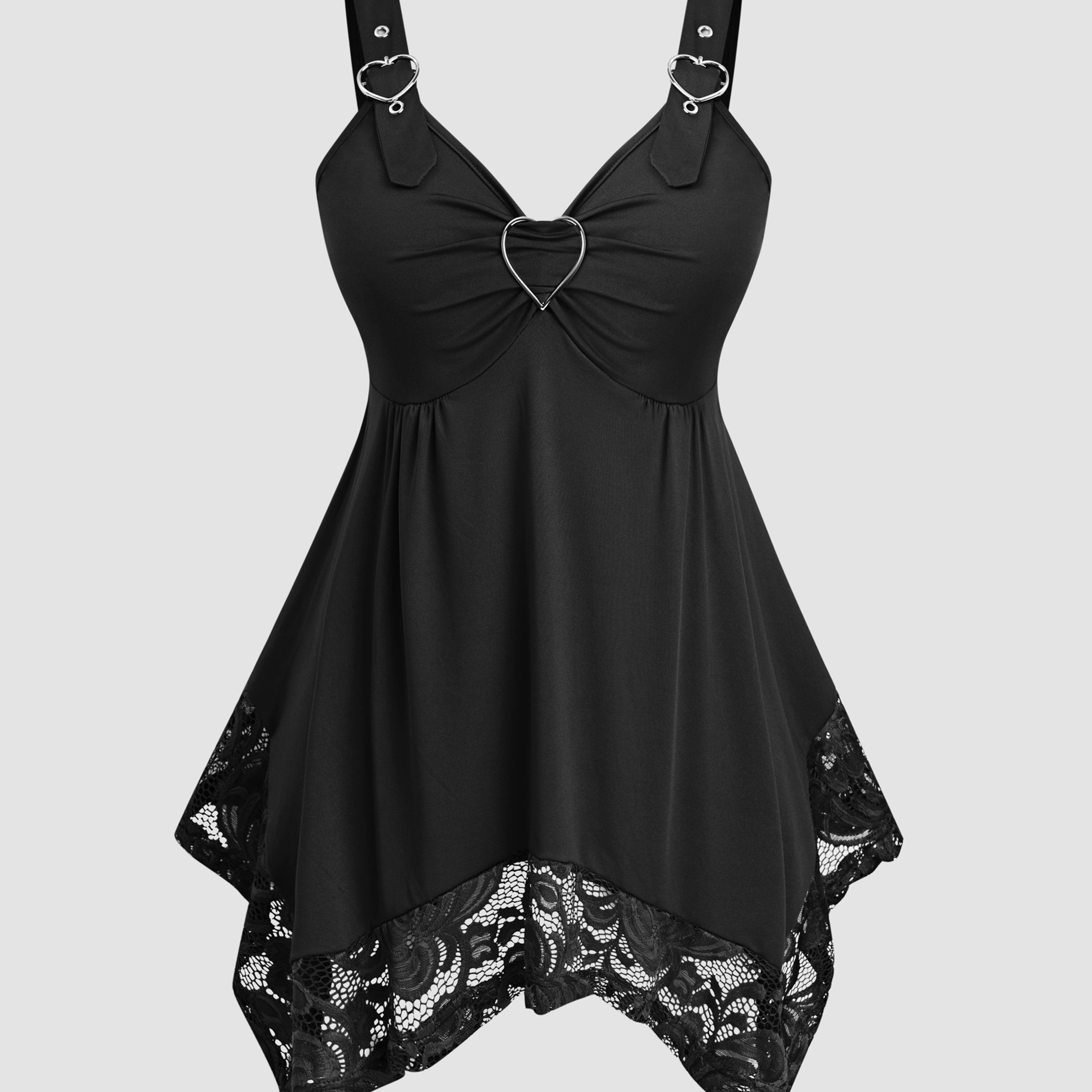 Valentine's Day Large Size Women's Top, Love Asymmetrical Hem Casual Sleeveless Lace Decorated Strap Top