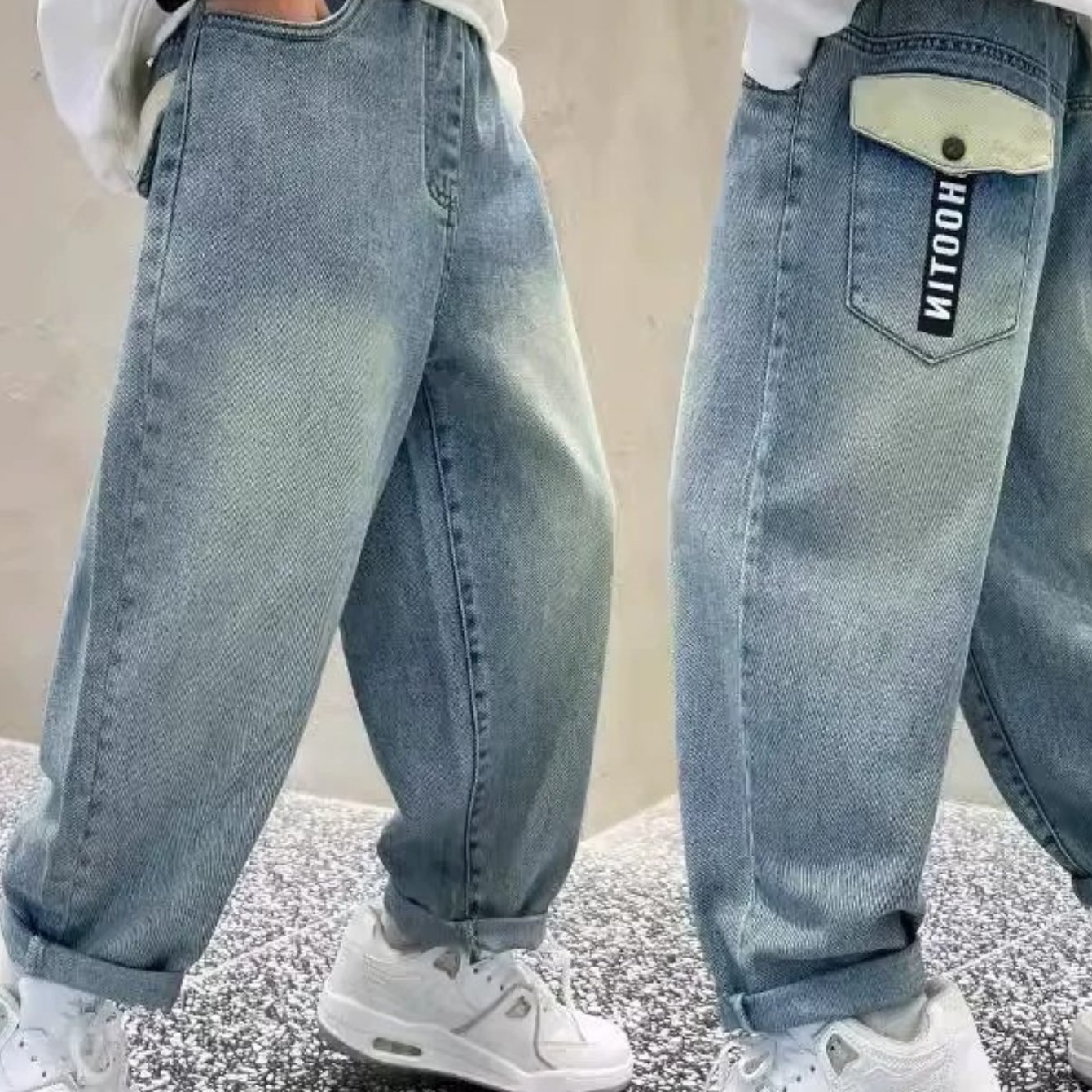 Image of Boys Jeans Spring Autumn , Loose Straight Fit Comfortable Stylish Denim Pants For Daily School Wear