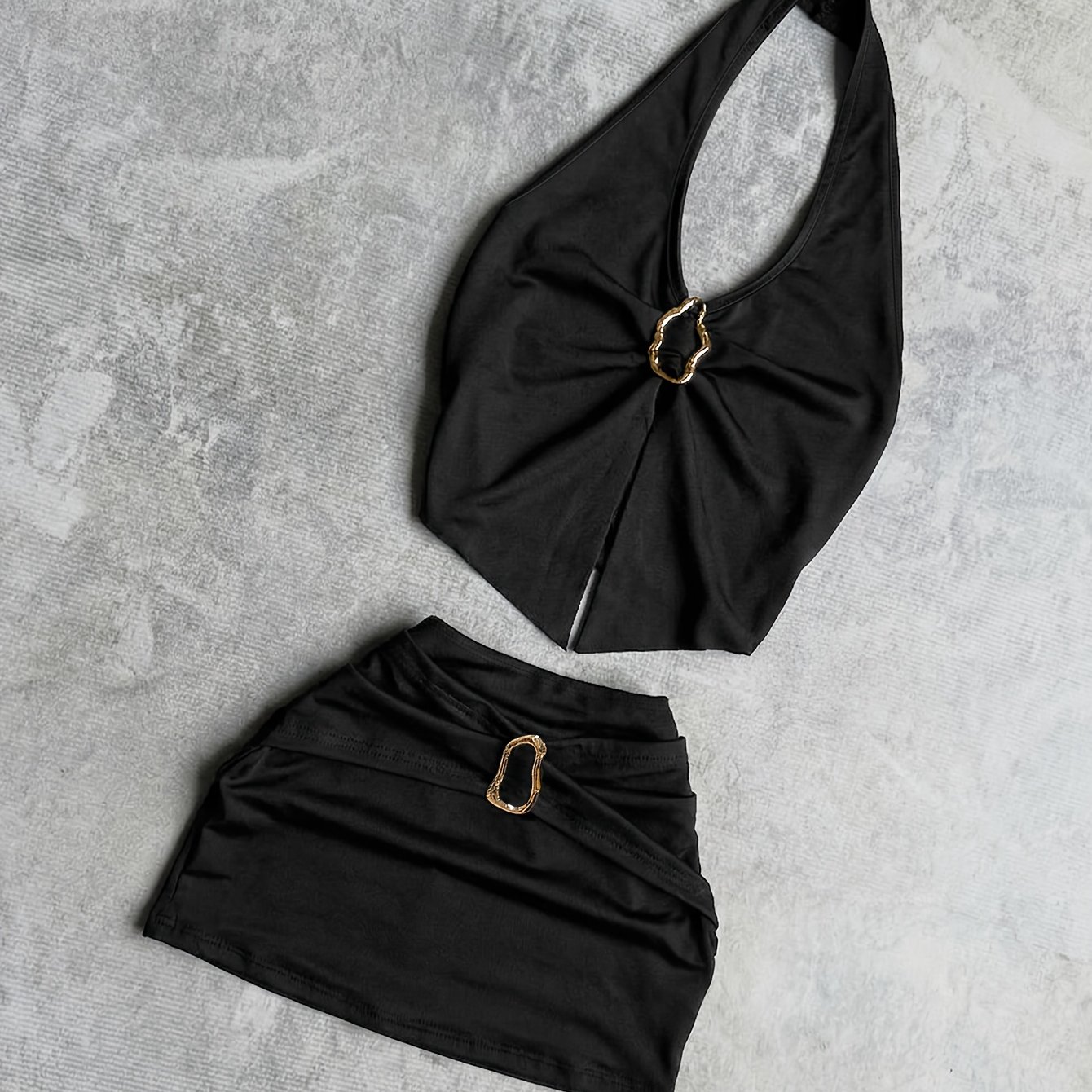 TEMU Completo da donna 2 pezzi Hot con top halter e gonna aderente, per outfit