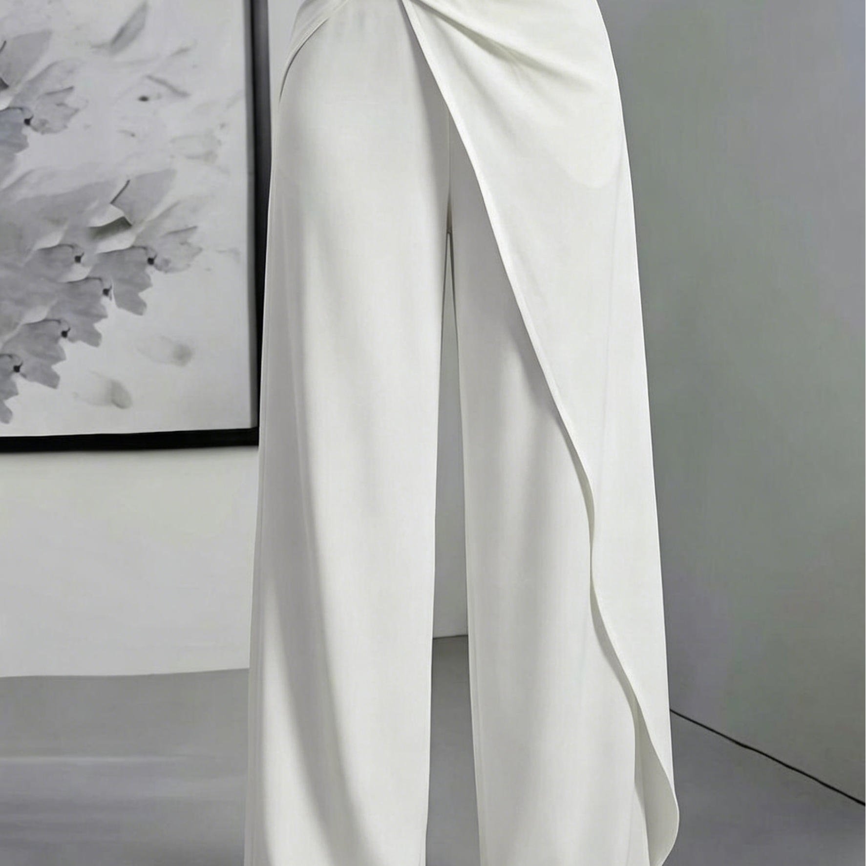 TEMU Pantaloni a larga drappeggiati a vita da donna, fibbia in metallo con nodo a spirale di design, eleganti pantaloni lunghi da pendolare con