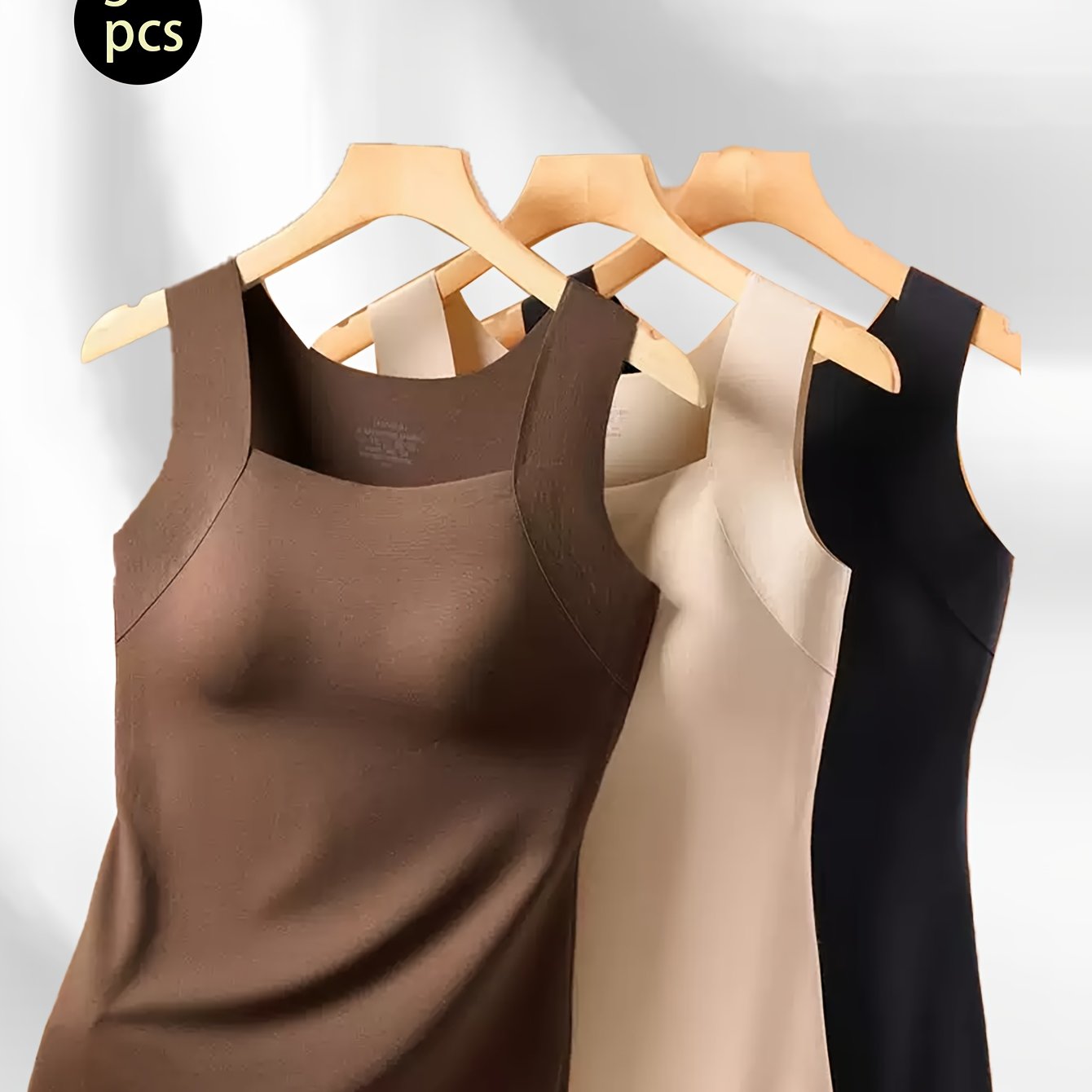 Image of 3pcs Autumn/winter Style Women's Camisole, New Innerwear For Layering Or Wearing Alone With Built-in Pads