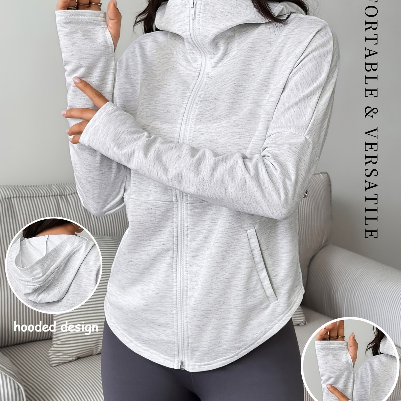 Women's Sporty Solid Color Hooded Jacket With Pockets - Machine Washable Outerwear, Casual Athletic Coat For Gym, Commuting & Casual Attire, ( In,,, Navy) - & Use