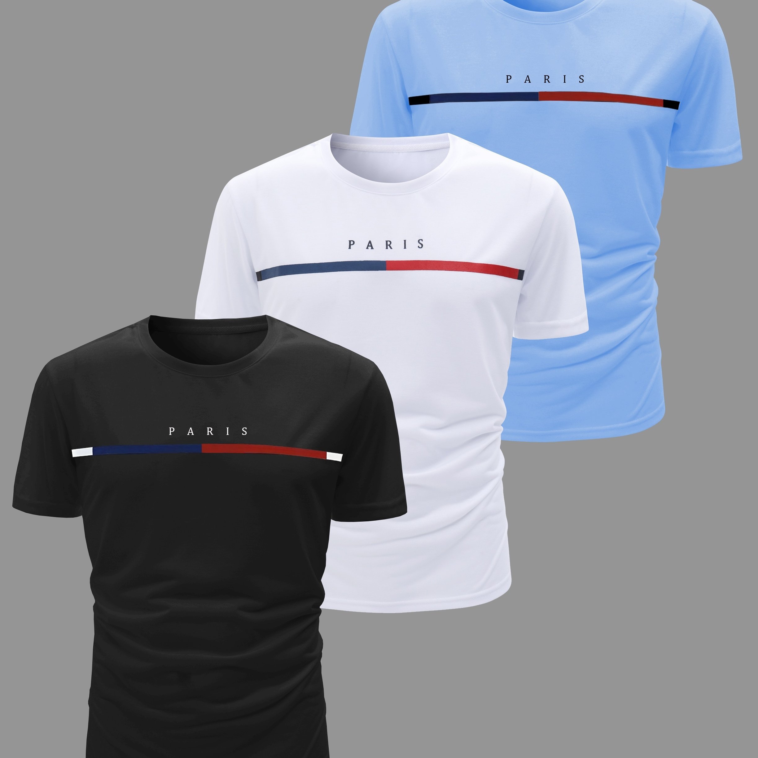 TEMU 3pcs Casual Short Sleeve Crew Neck T-shirts, Breathable And Lightweight For Summer And Casual , Outdoor Cloth