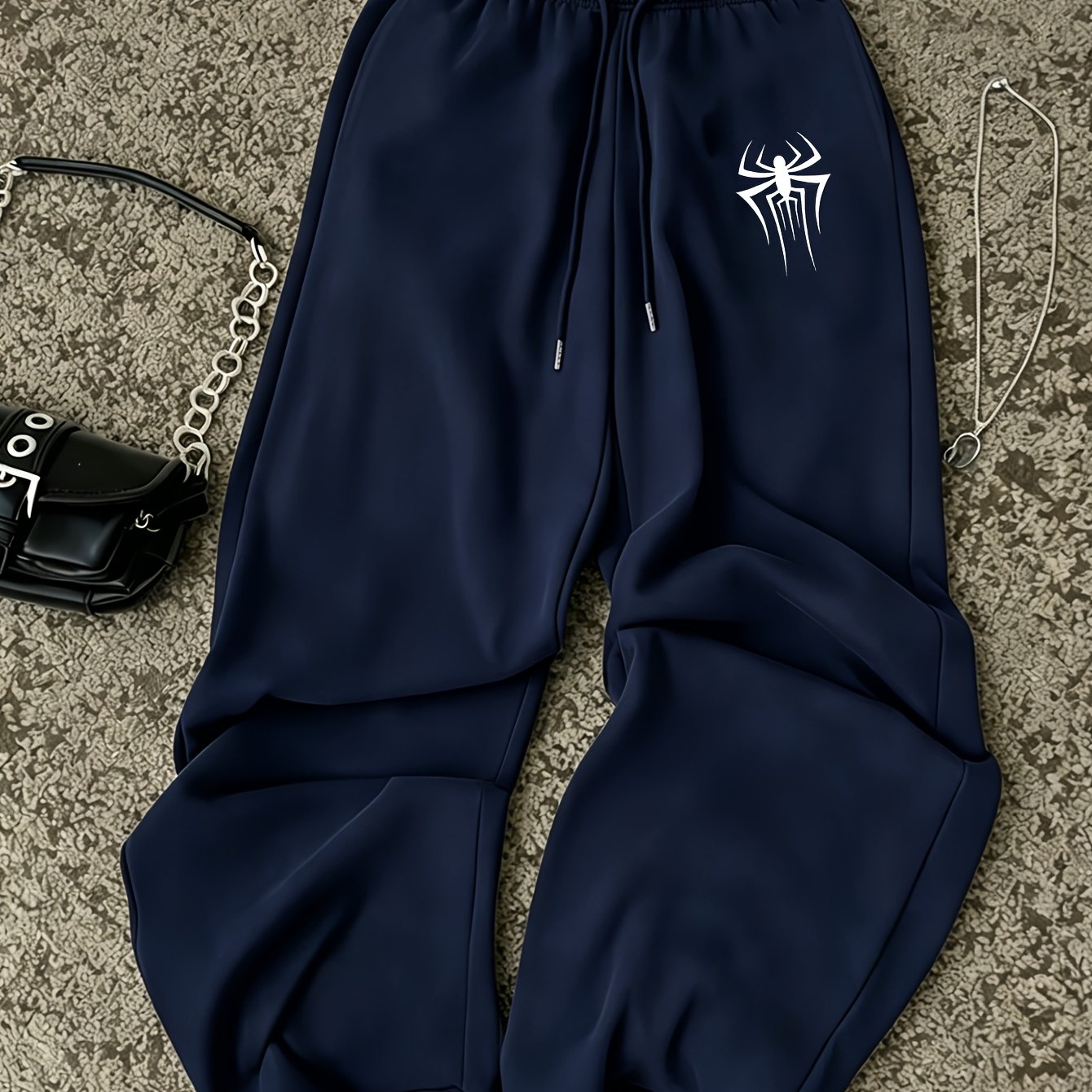 TEMU 1pc Spider Print Iron-on Transfer Korean Style Vintage Simple Casual Autumn/winter -lined Loose 's Sweatpants New Arrival