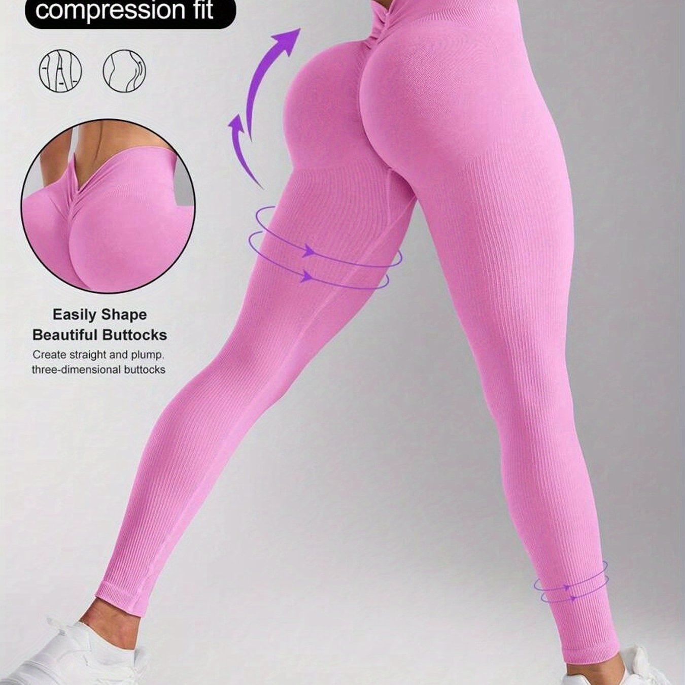 TEMU Pantalon long côtelé couture pour femmes, couleur unie, rehausse-fesses dans la ceinture, contrôle du ventre et rehaussement des hanches, pour
