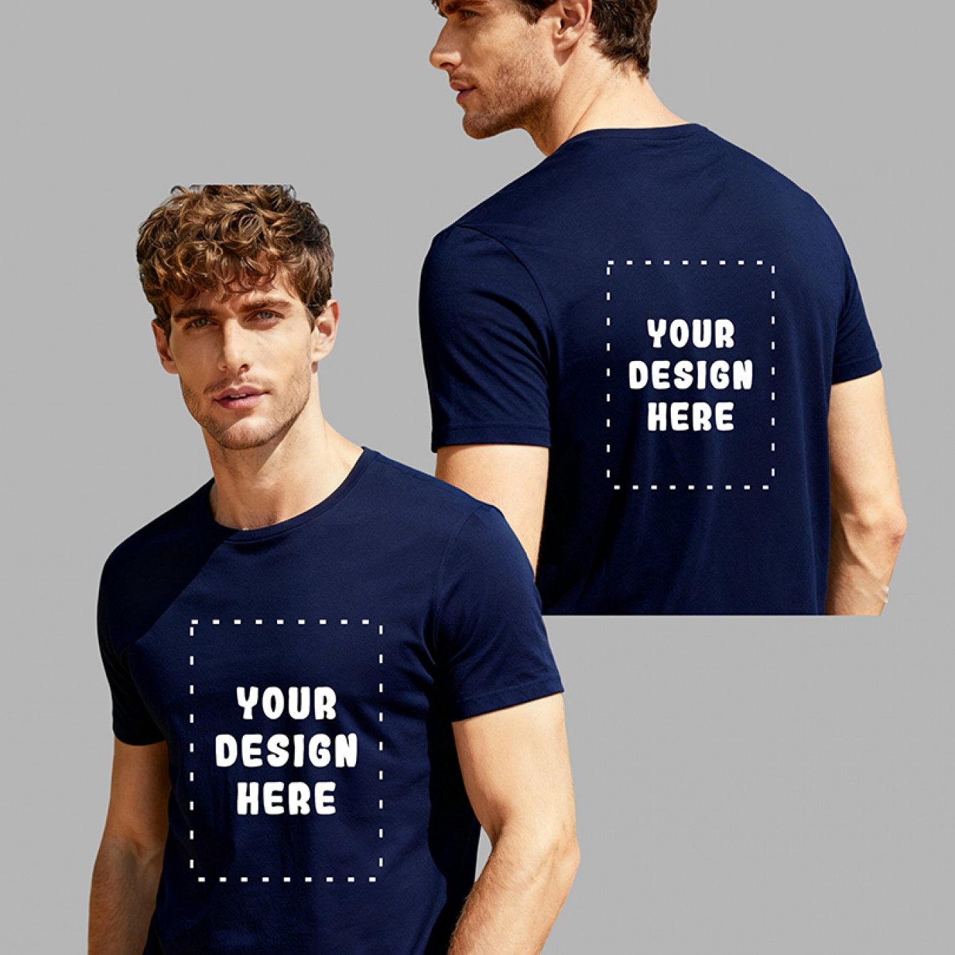 TEMU Customized Men's Casual Short Sleeve T-shirt Large Size - Double Printed On Front And Back With Customizable Logo, Breathable And Comfortable