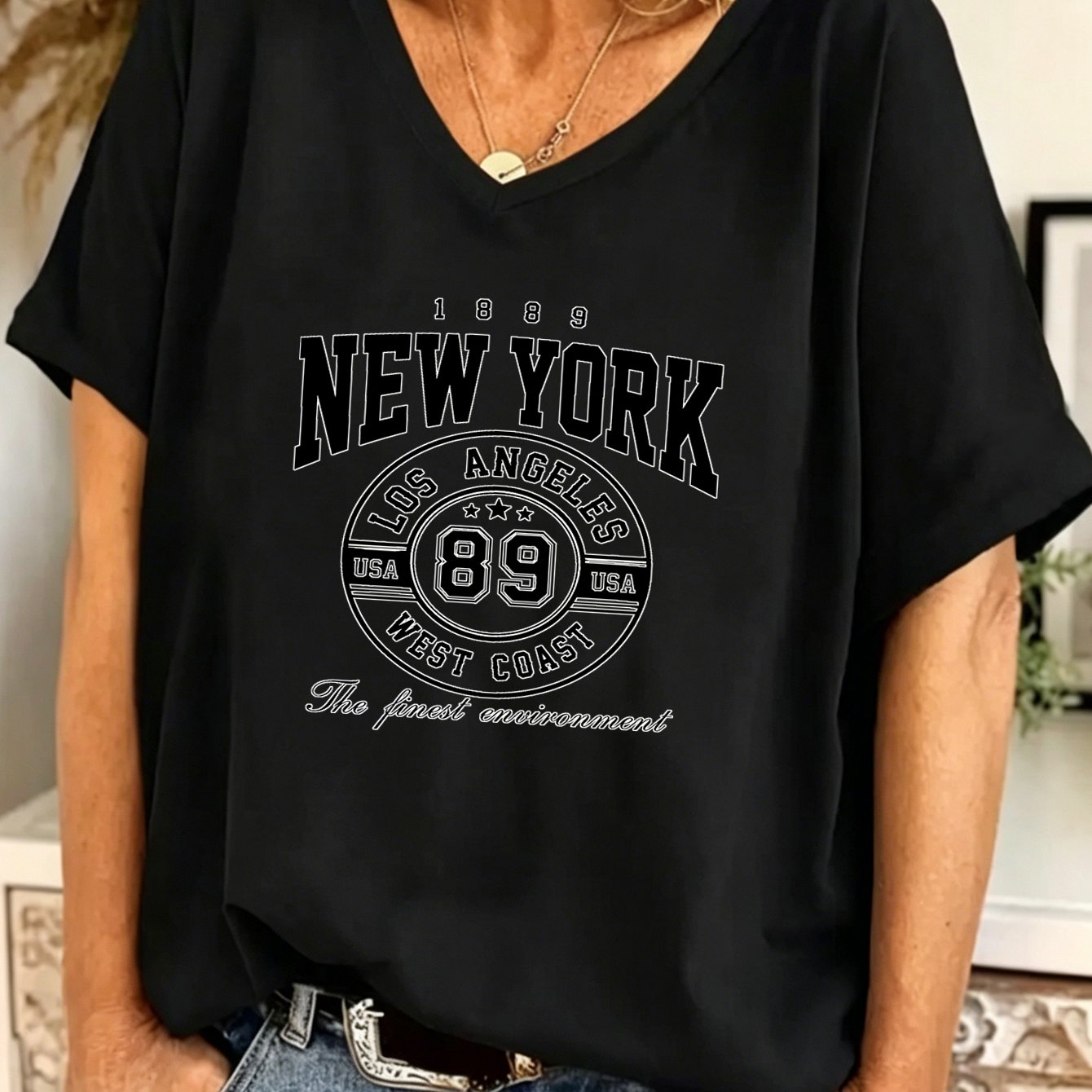 TEMU Plus Size, Women's V-neck T-shirt With Batwing Sleeves, Plus Sizes 1xl-8xl, Logo, Fashionable Pullover, High-quality Women's Printed Summer
