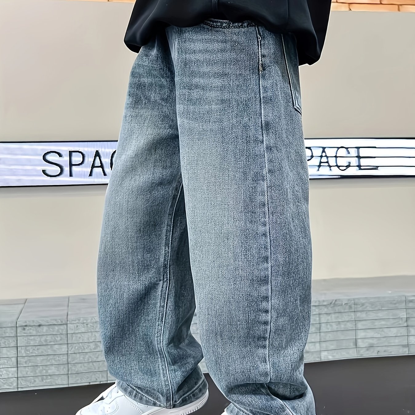 Image of Boys' Jeans, Stretch All-match Jeans, Boys' Comfortable Cool Loose Trendy Jeans, Street Casual Hip-hop Pants, Daily Casual Trousers, Trousers, Comfortable With Stretch Waistband, Pants