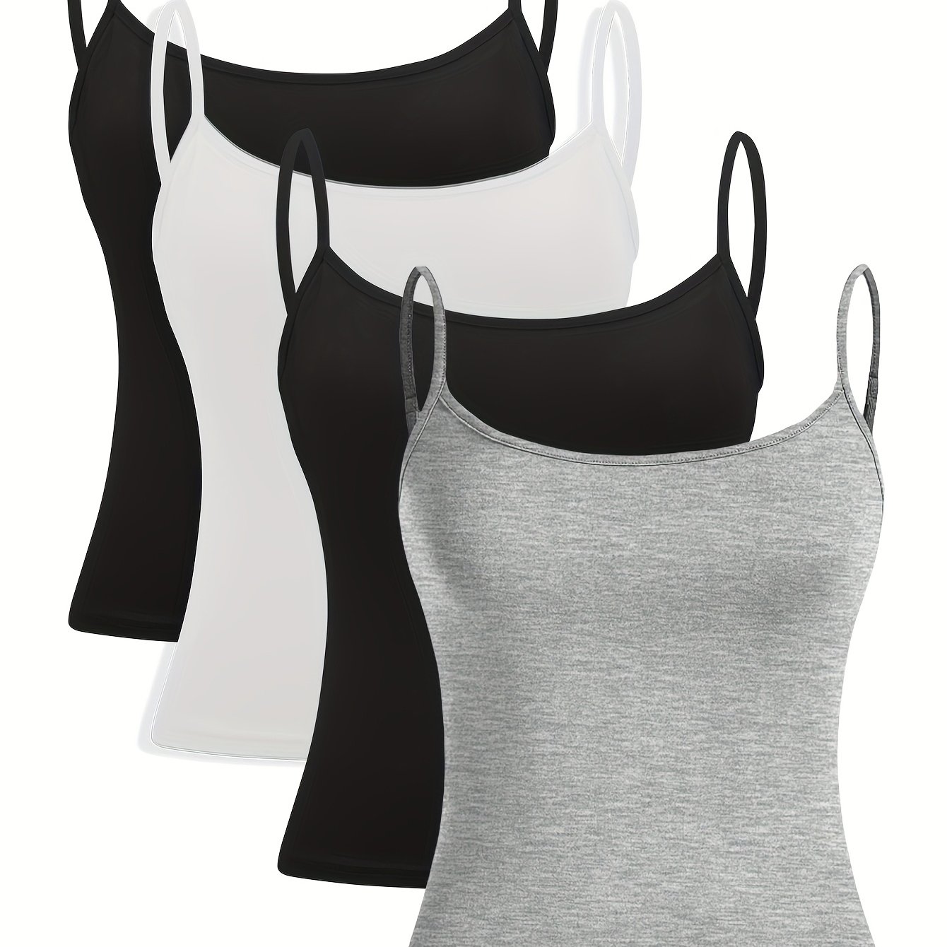 4pcs Set Of Women's Tank Tops, Solid Color, Casual And Versatile, Plain Color Vests